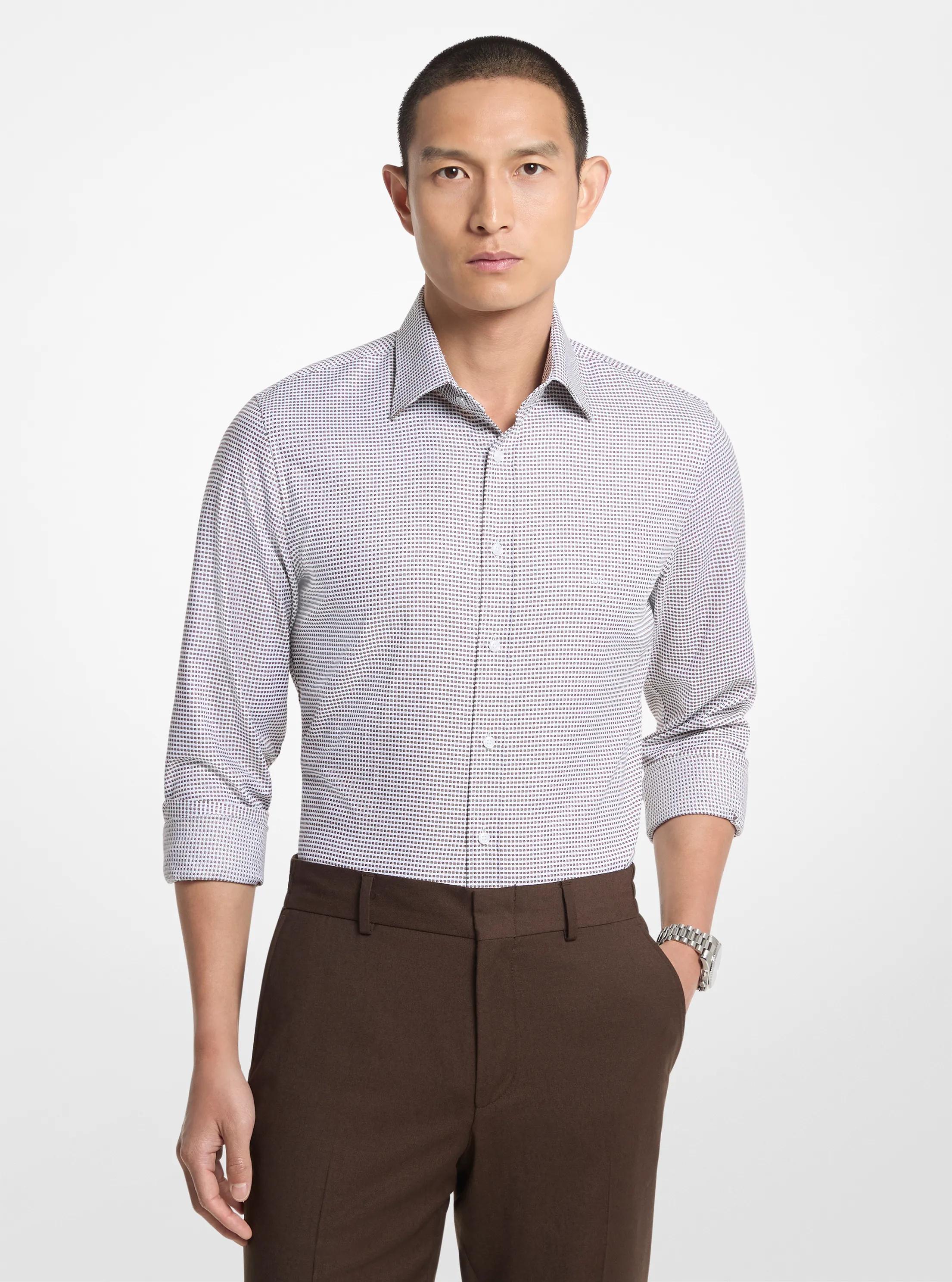 Slim Fit Stretch Cotton Dobby Shirt in BROWN | Michael Kors