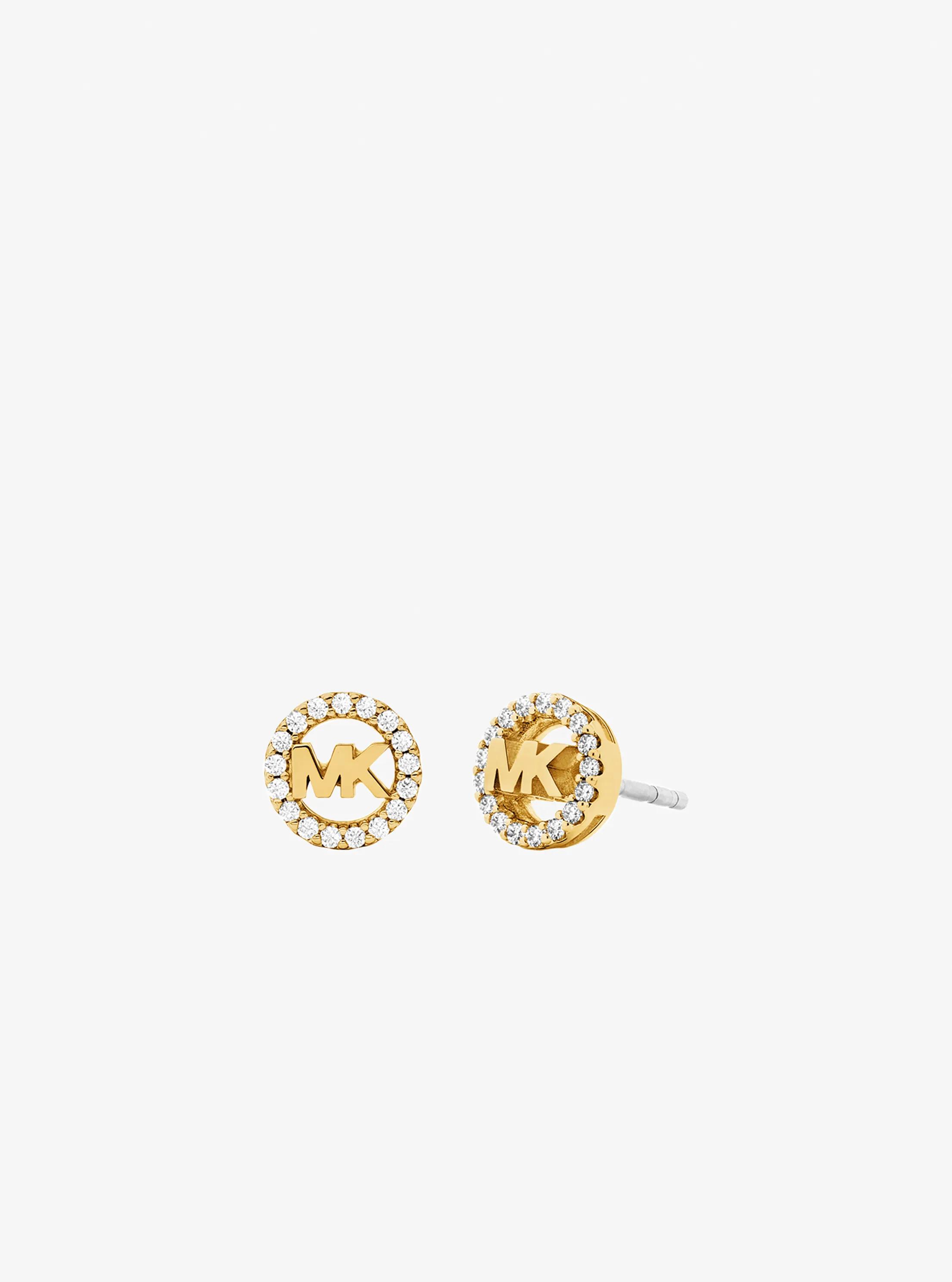 Orecchini a bottone con ciondolo pav&eacute; con logo in ORO | Michael Kors