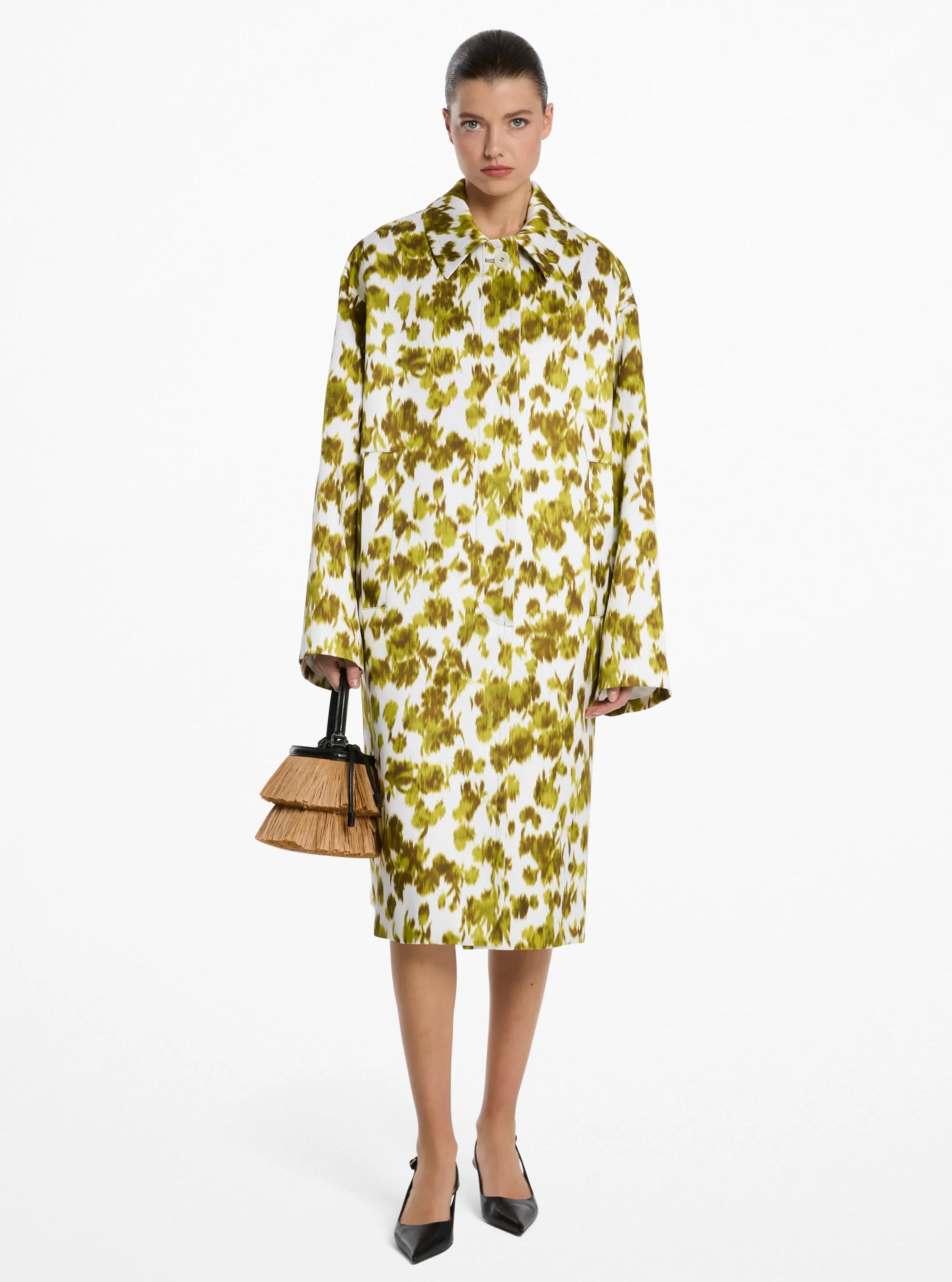 Floral Chin&eacute; Satin Duchesse Oversized Balmacaan in MOSS/OPTIC WHITE | Michael Kors