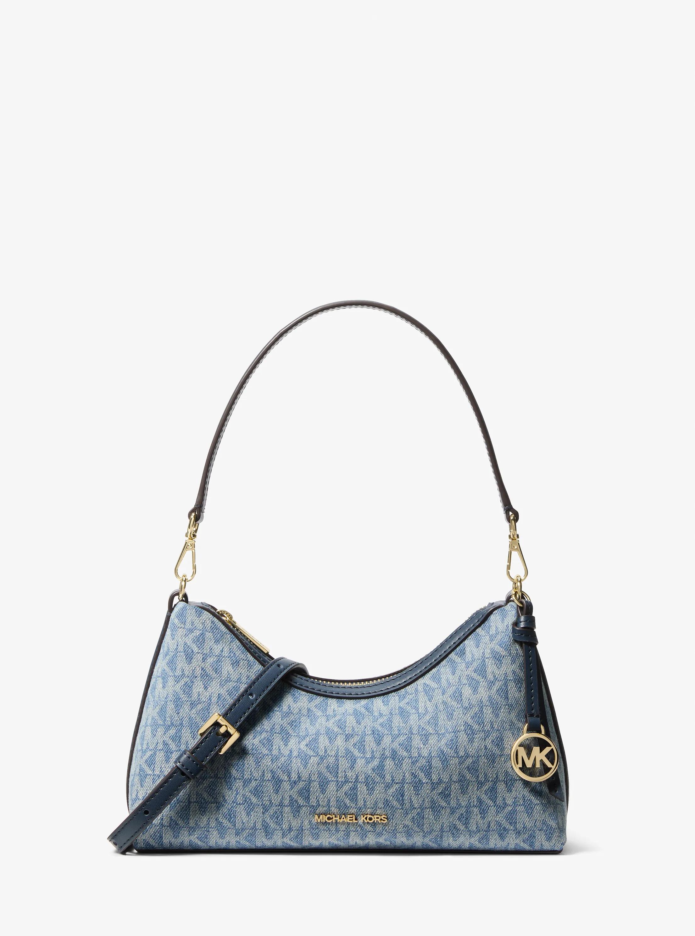 Sammy Small Signature Logo Print Denim Convertible Crossbody Bag in LT VTBLU WSH | Michael Kors