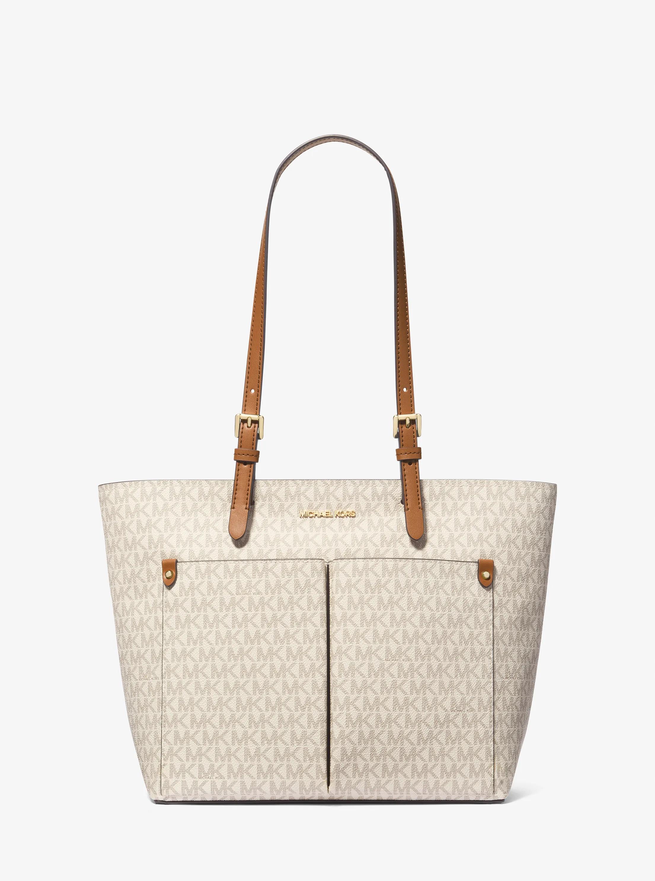 Jet Set Medium Logo Pocket Tote Bag in VANILLA | Michael Kors