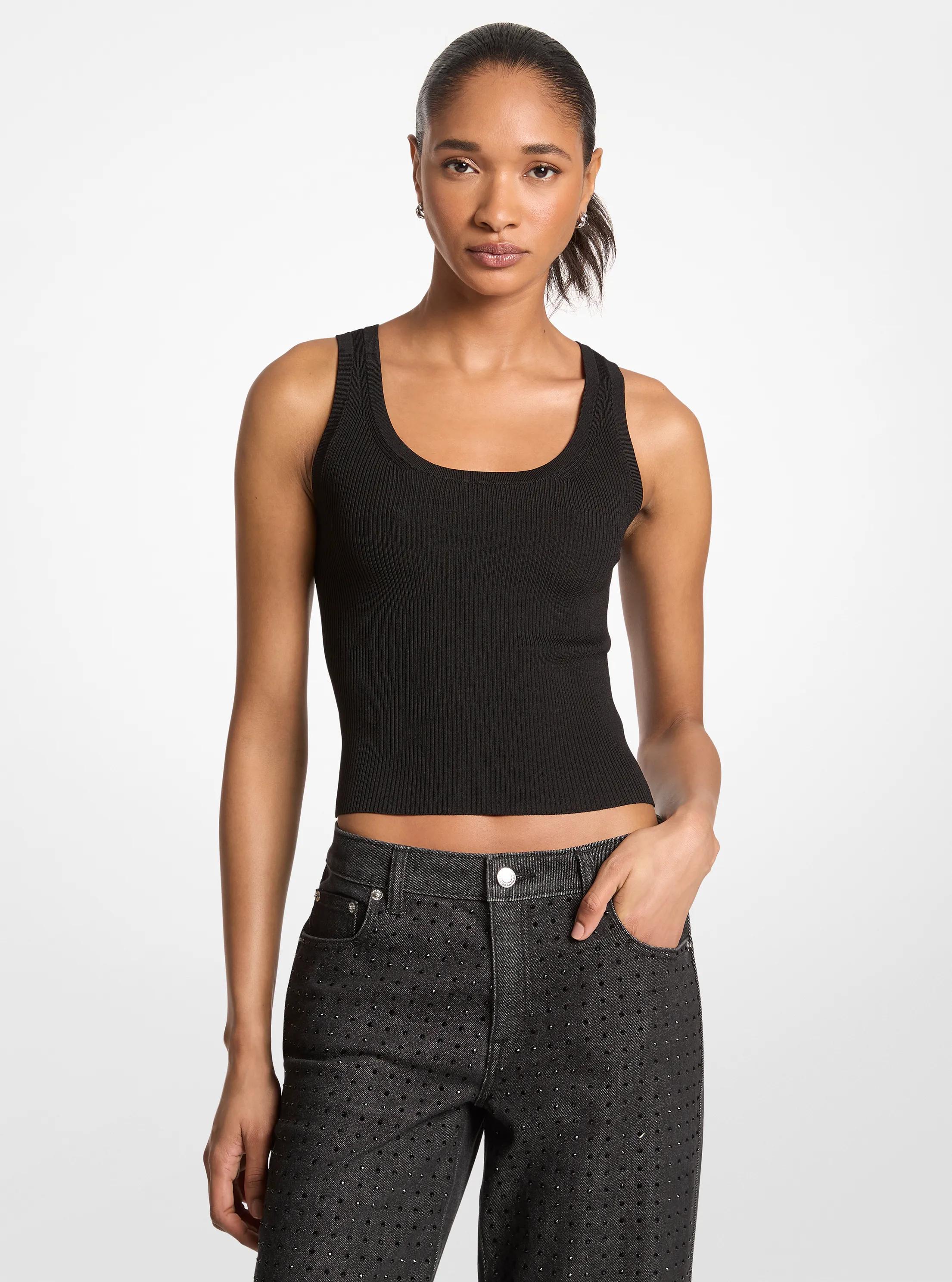 Ribbed Viscose Tank Top in BLACK | Michael Kors