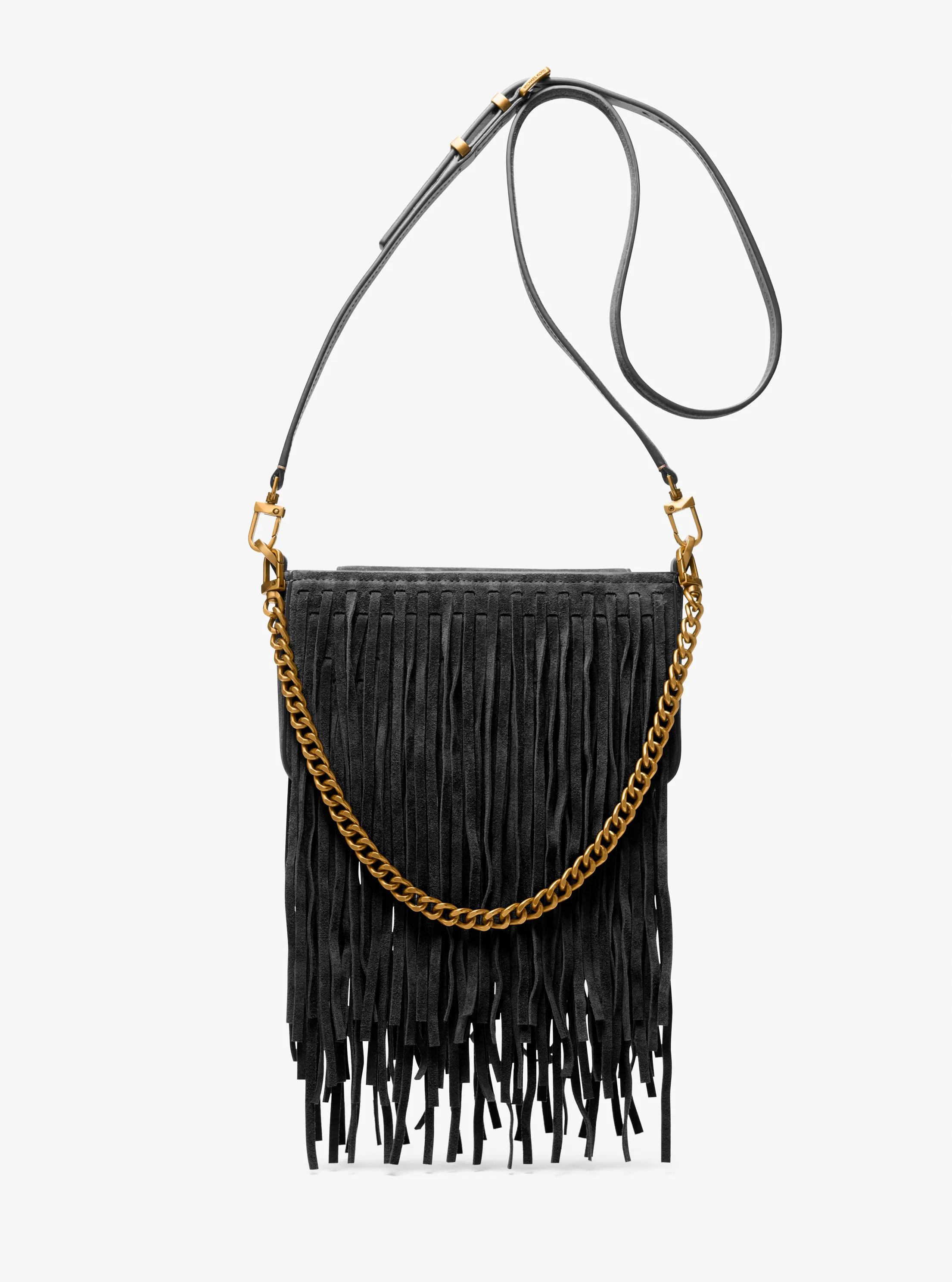MK Petite pochette Bryant convertible en daim à franges - Noir - Michael Kors