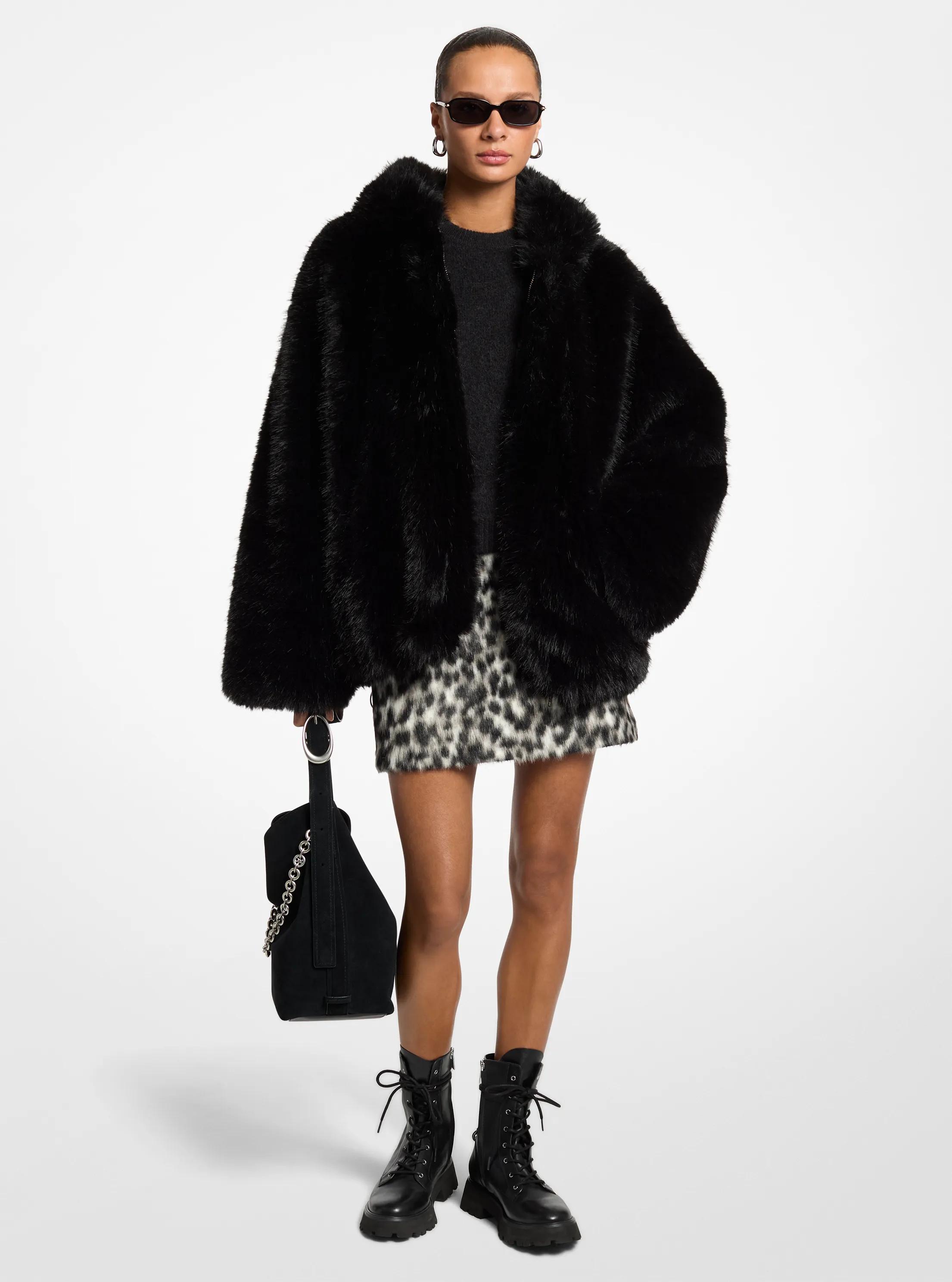 Oversized Faux Fur Jacket in BLACK | Michael Kors