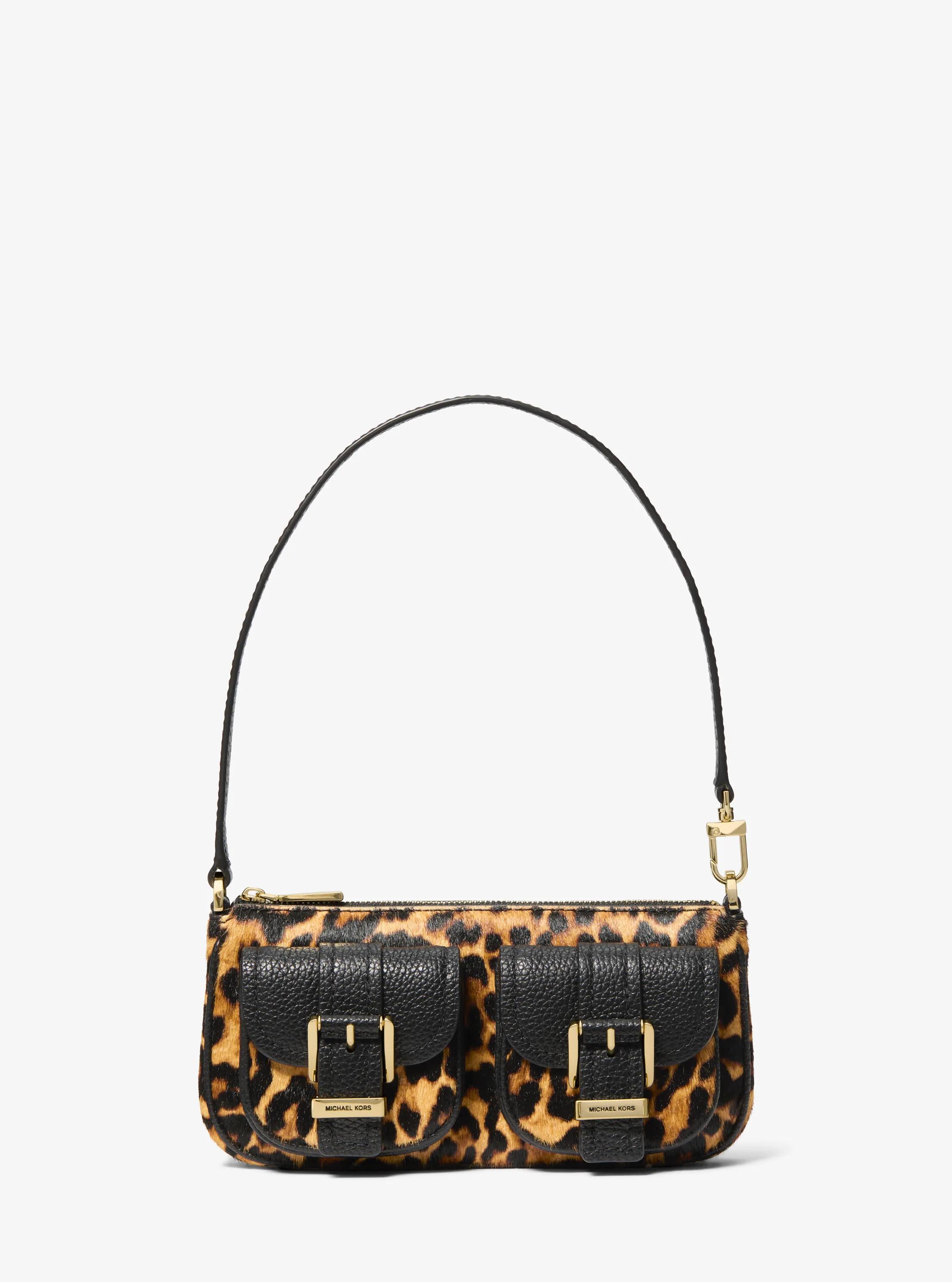 Zoe Small Leopard Print Calf Hair Pochette in MARIGOLD | Michael Kors
