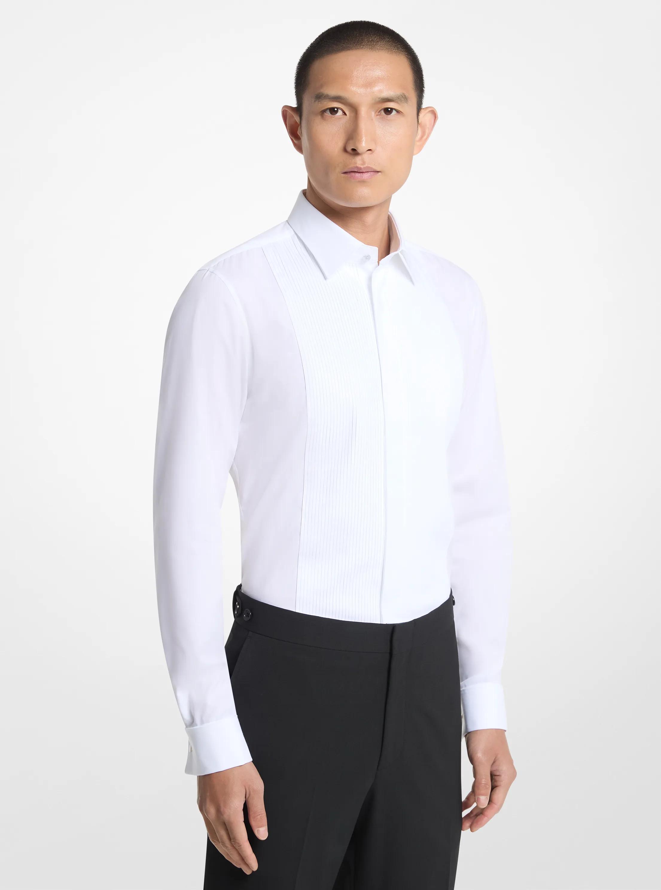 Slim-Fit Pleated Stretch Cotton Tuxedo Shirt in WHITE | Michael Kors