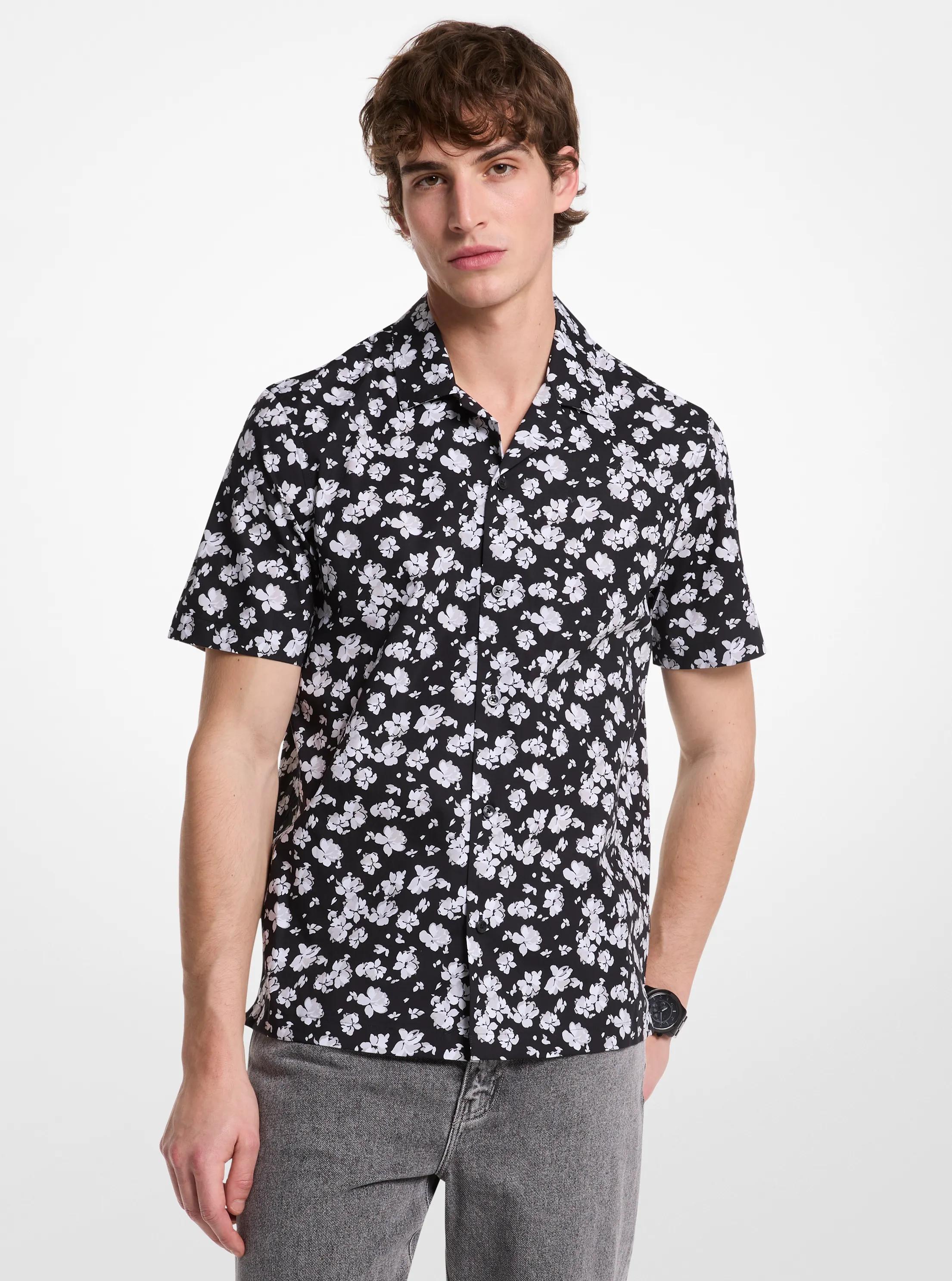 Chemise Camp florale en coton extensible in NOIR | Michael Kors