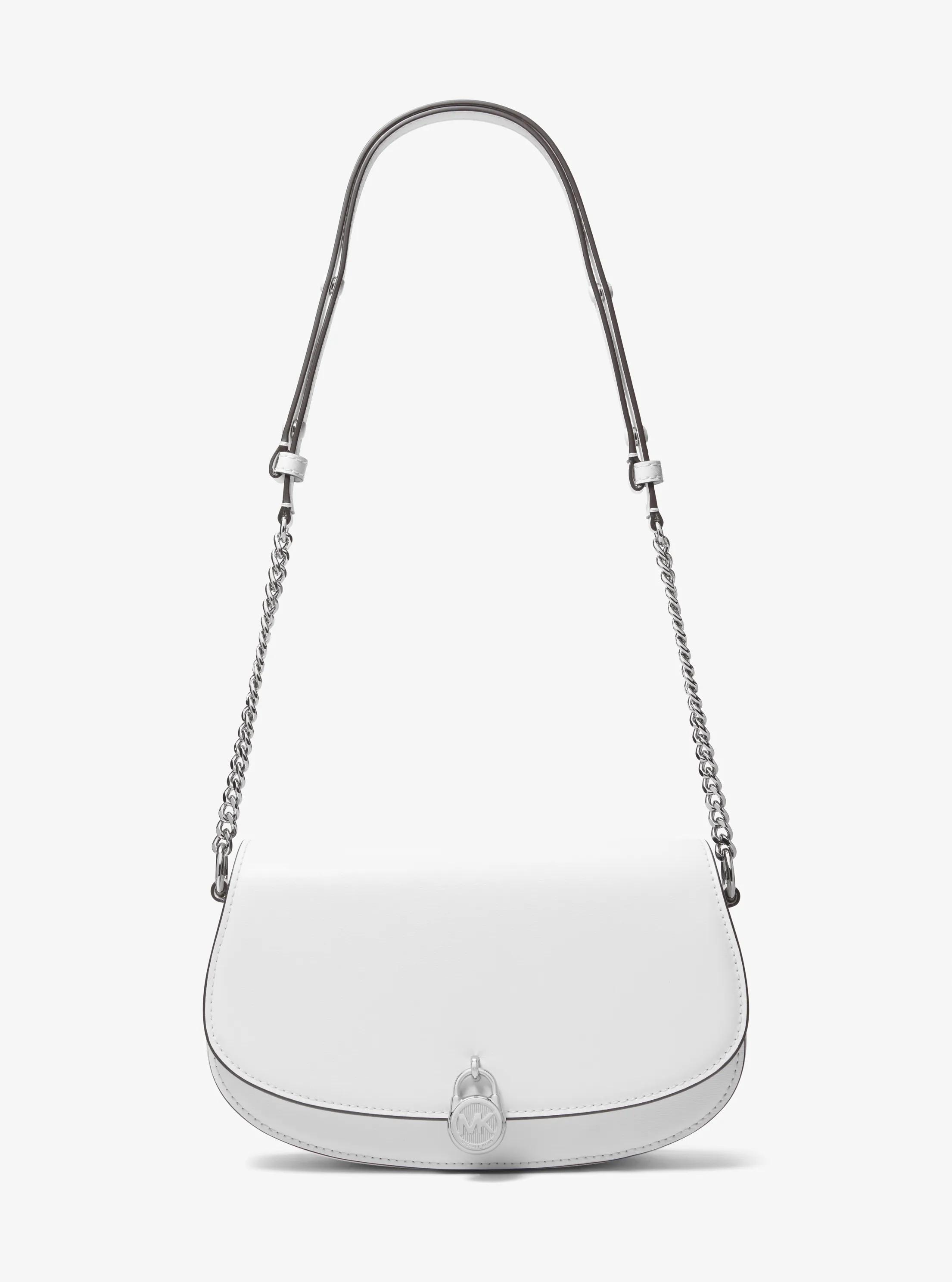 Mila Medium Leather Messenger Bag in OPTIC WHITE | Michael Kors