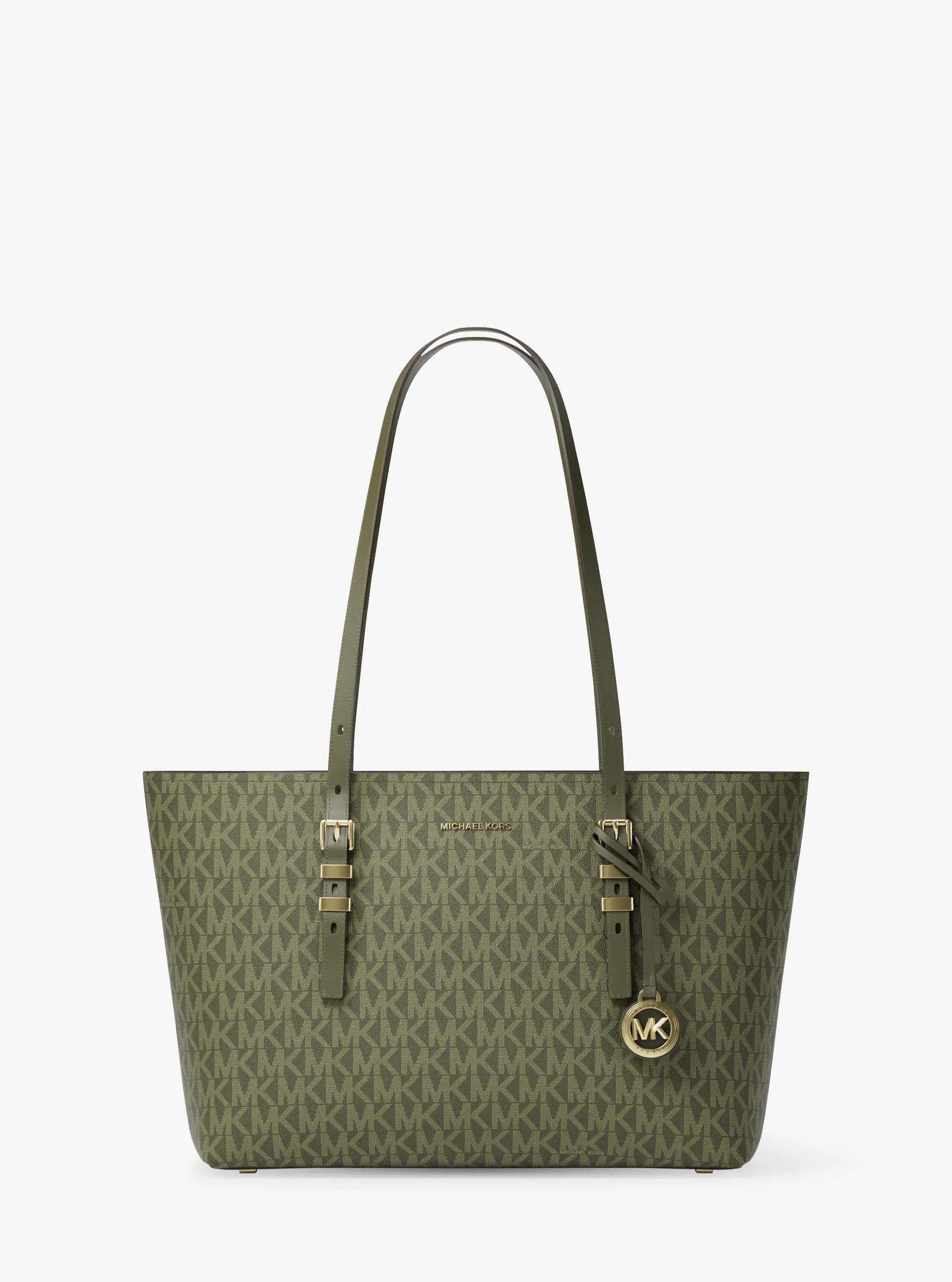 Quinn Medium Signature Logo and Leather Tote Bag in IVY | Michael Kors