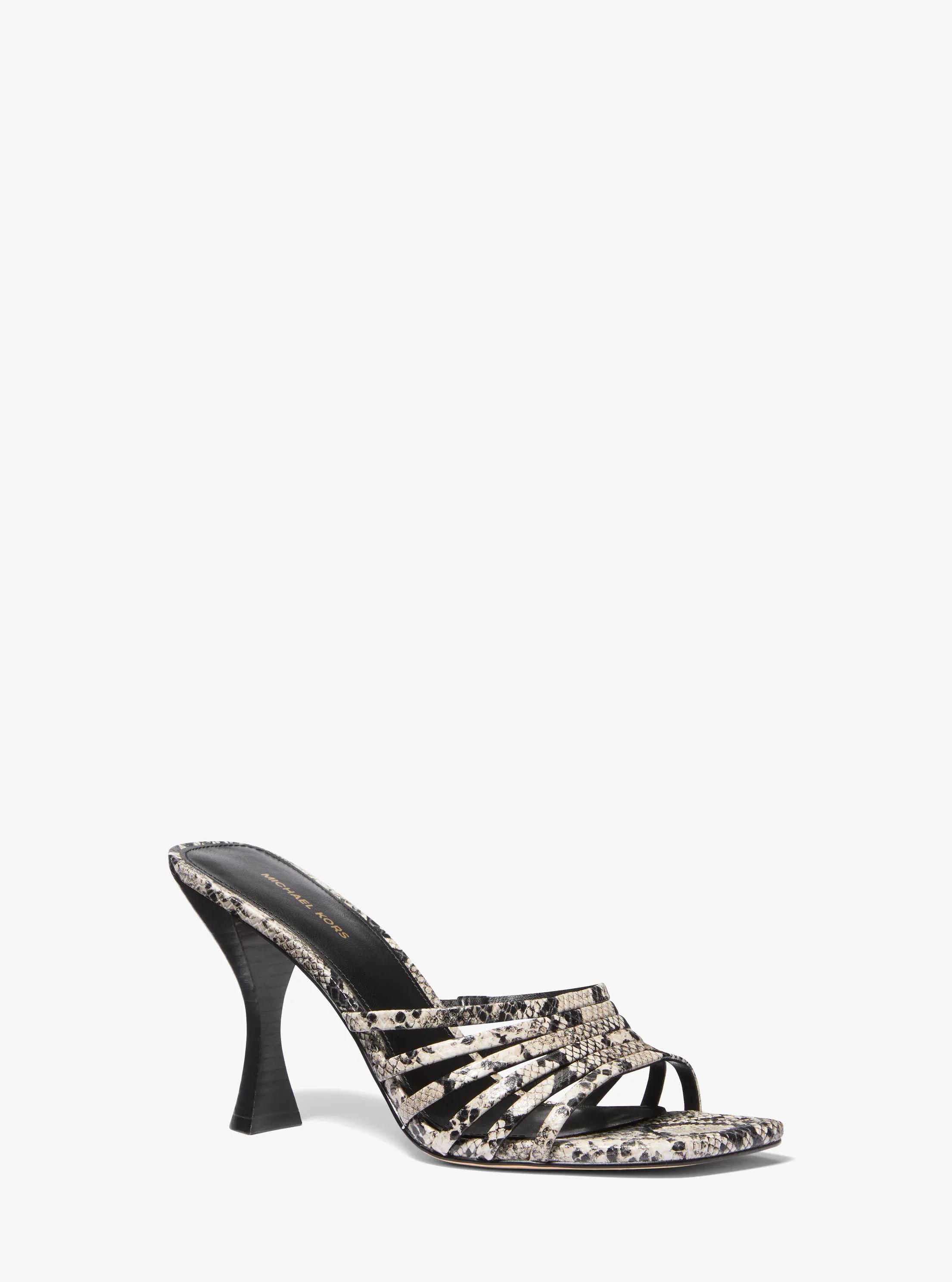 Haisley Snake Embossed Leather Sandal in NATURAL | Michael Kors