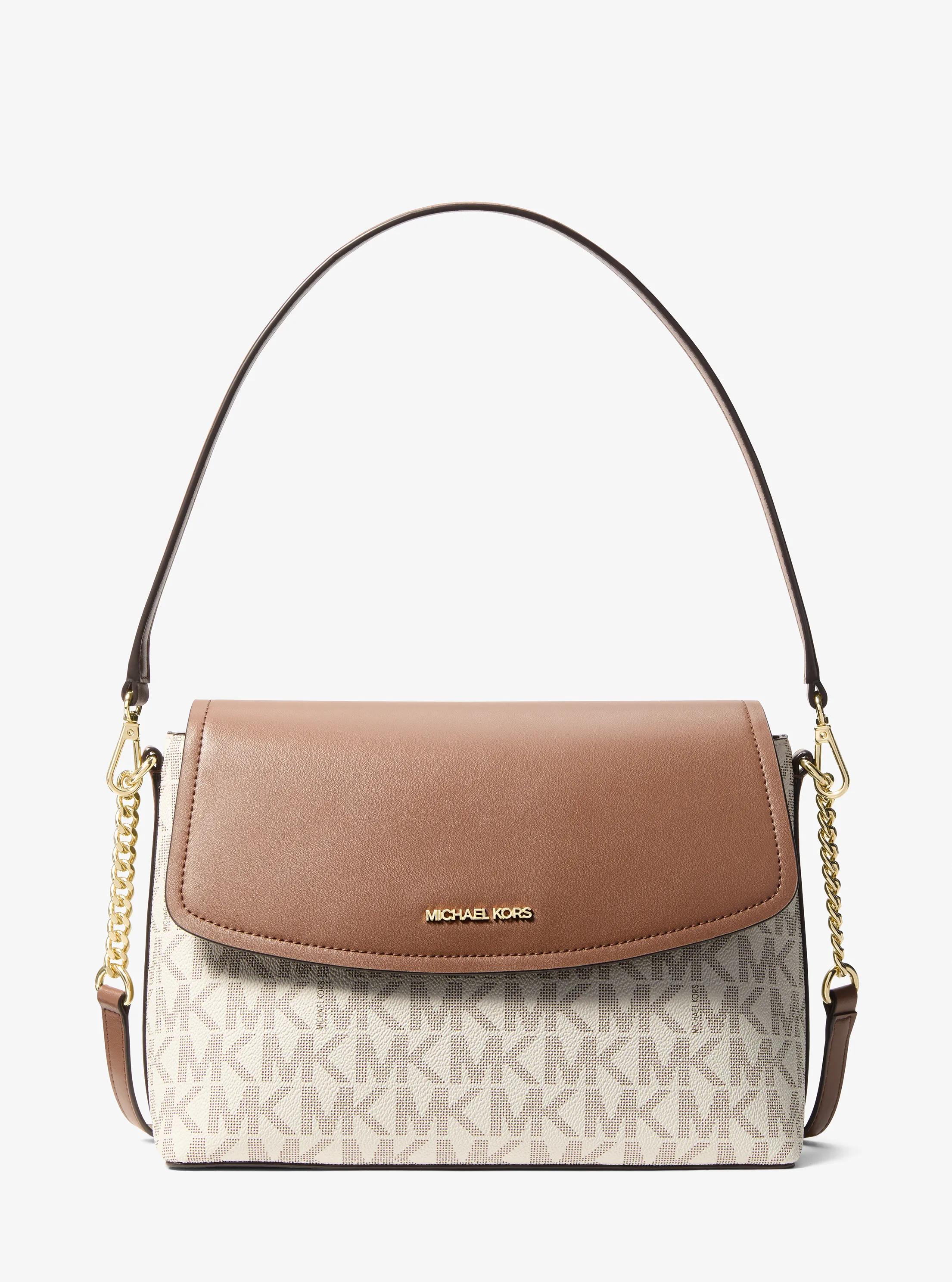 Borsa a spalla Ida convertibile con stampa logo in VANIGLIA/CUOIO | Michael Kors