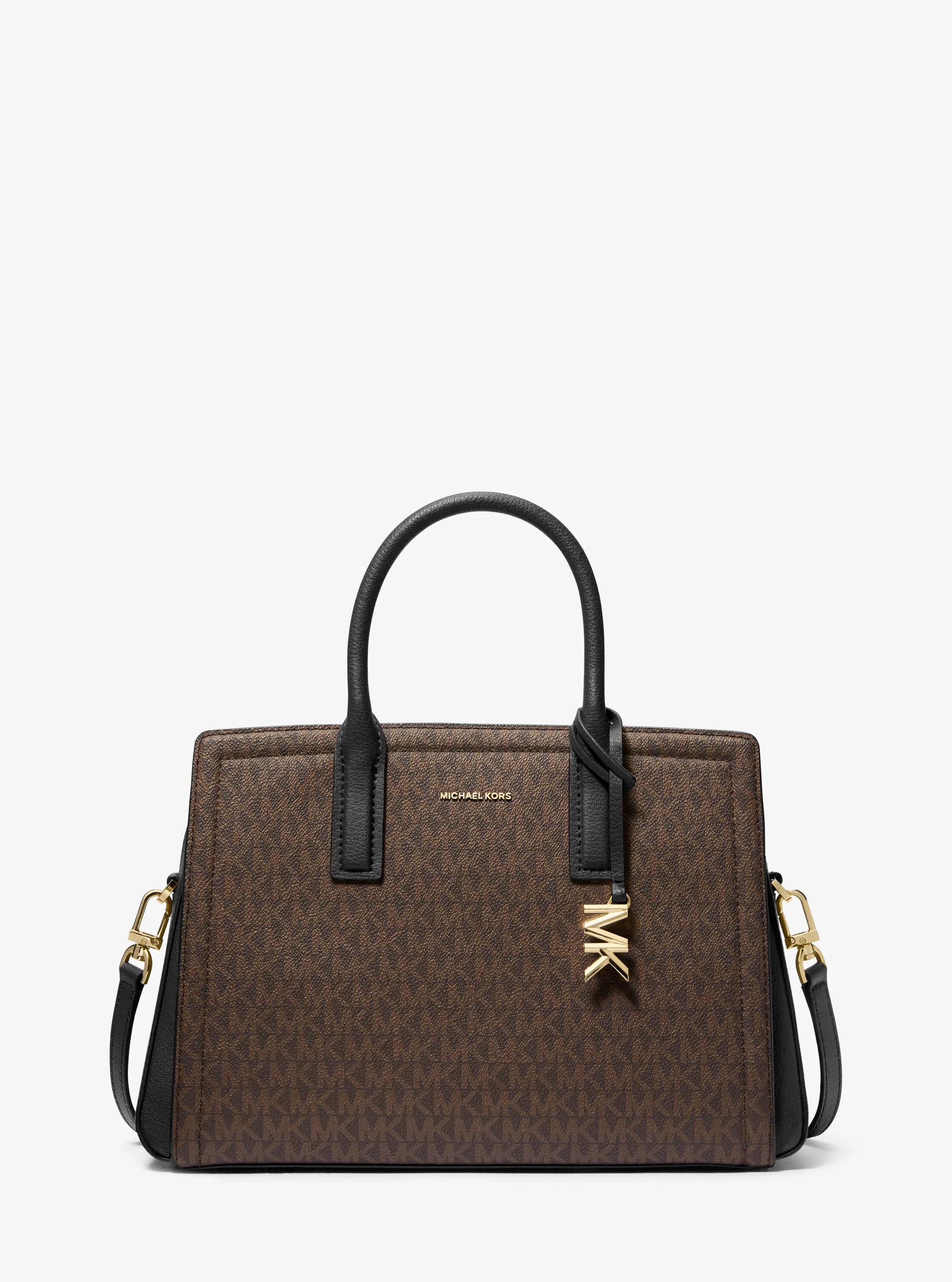 Laila Medium Signature Logo Satchel in BROWN/BLK | Michael Kors