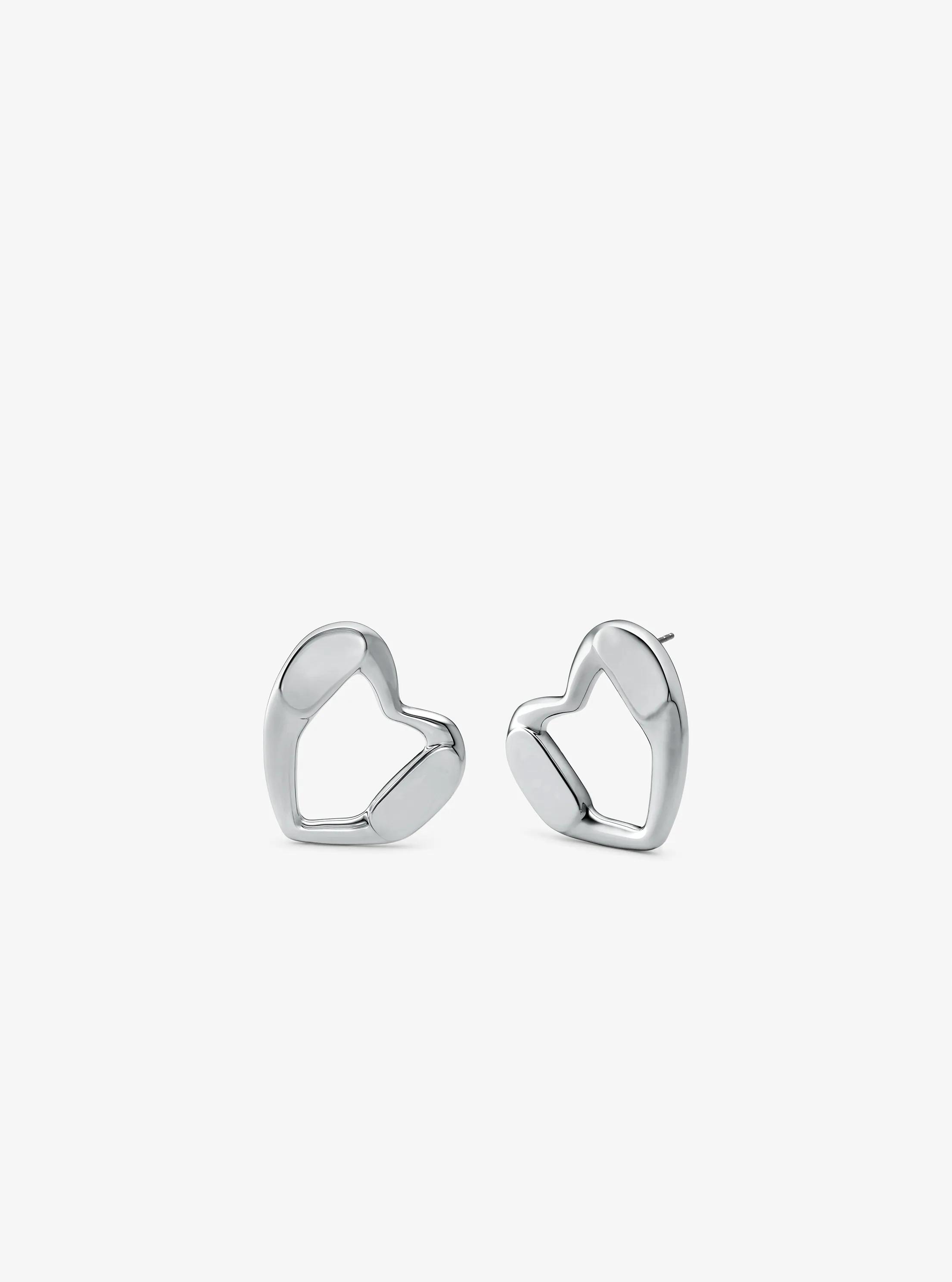 Precious Metal-Plated Brass Heart Stud Earrings in SILVER | Michael Kors