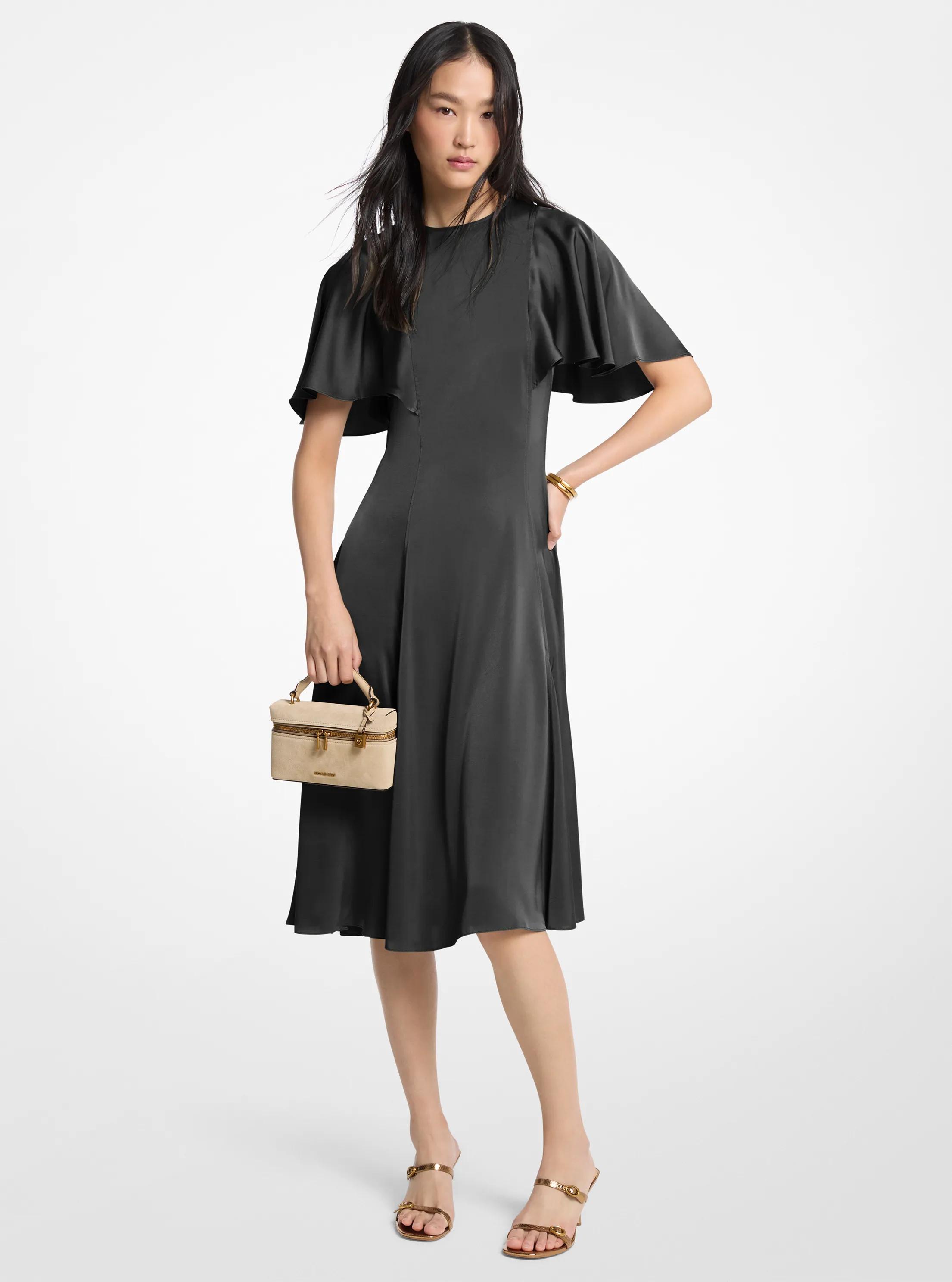 Michael Michael Kors Mk Midikleid Aus Satin Mit Cape-Ärmeln - Schwarz - Michael Kors