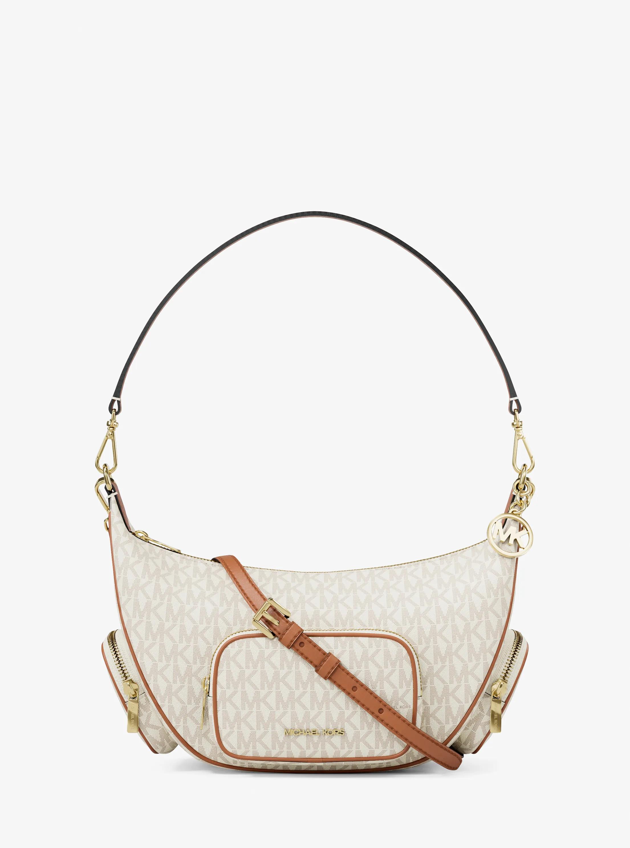 Merritt Medium Signature Logo Convertible Shoulder Bag in VANILLA | Michael Kors