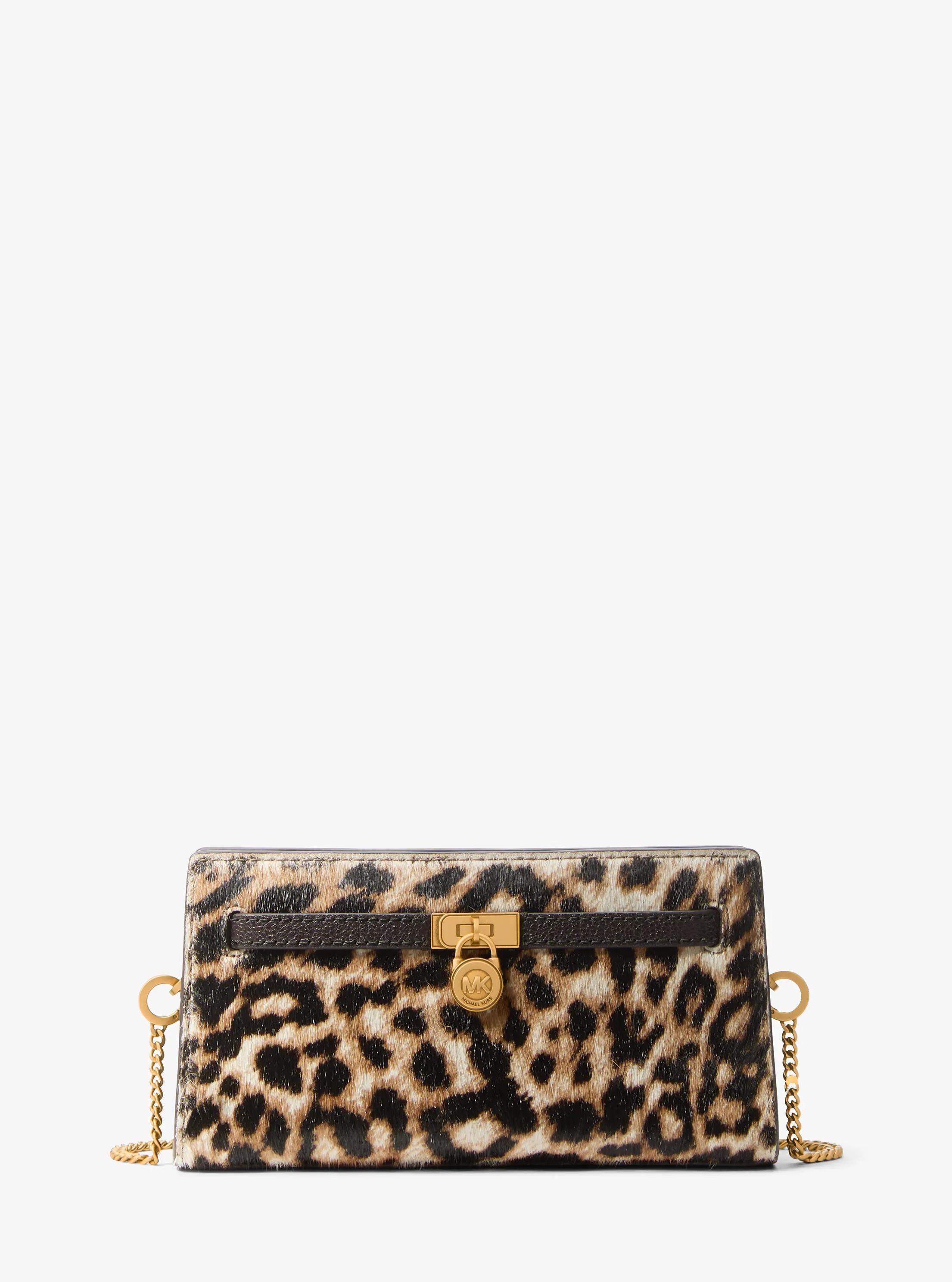 Hamilton Extra-Small Leopard Print Calf Hair Convertible Crossbody Bag in BURNT KHAKI | Michael Kors