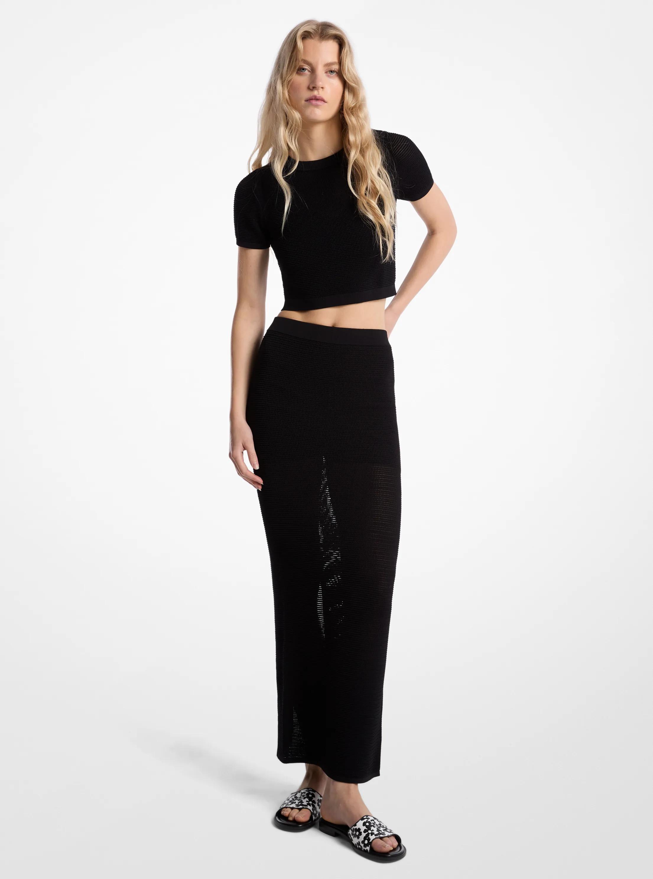 Crocheted Viscose Blend Maxi Skirt in BLACK | Michael Kors