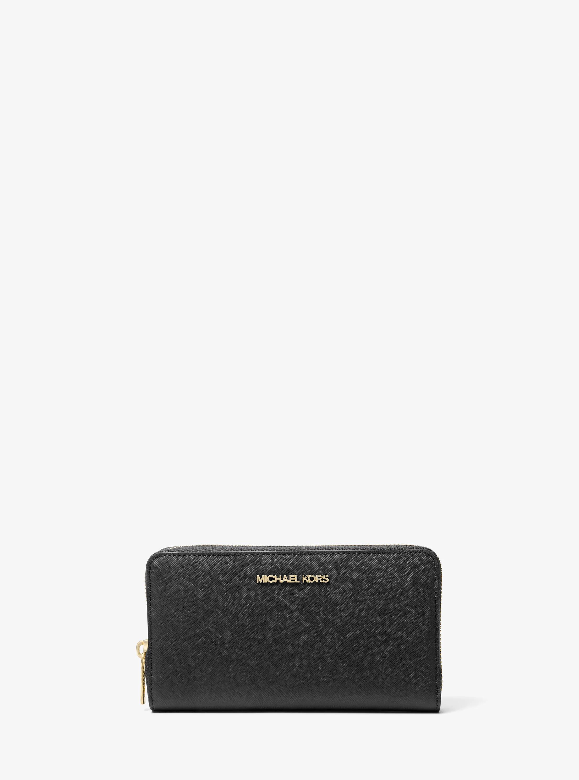 Jet Set Medium Saffiano Leather Wallet in BLACK | Michael Kors