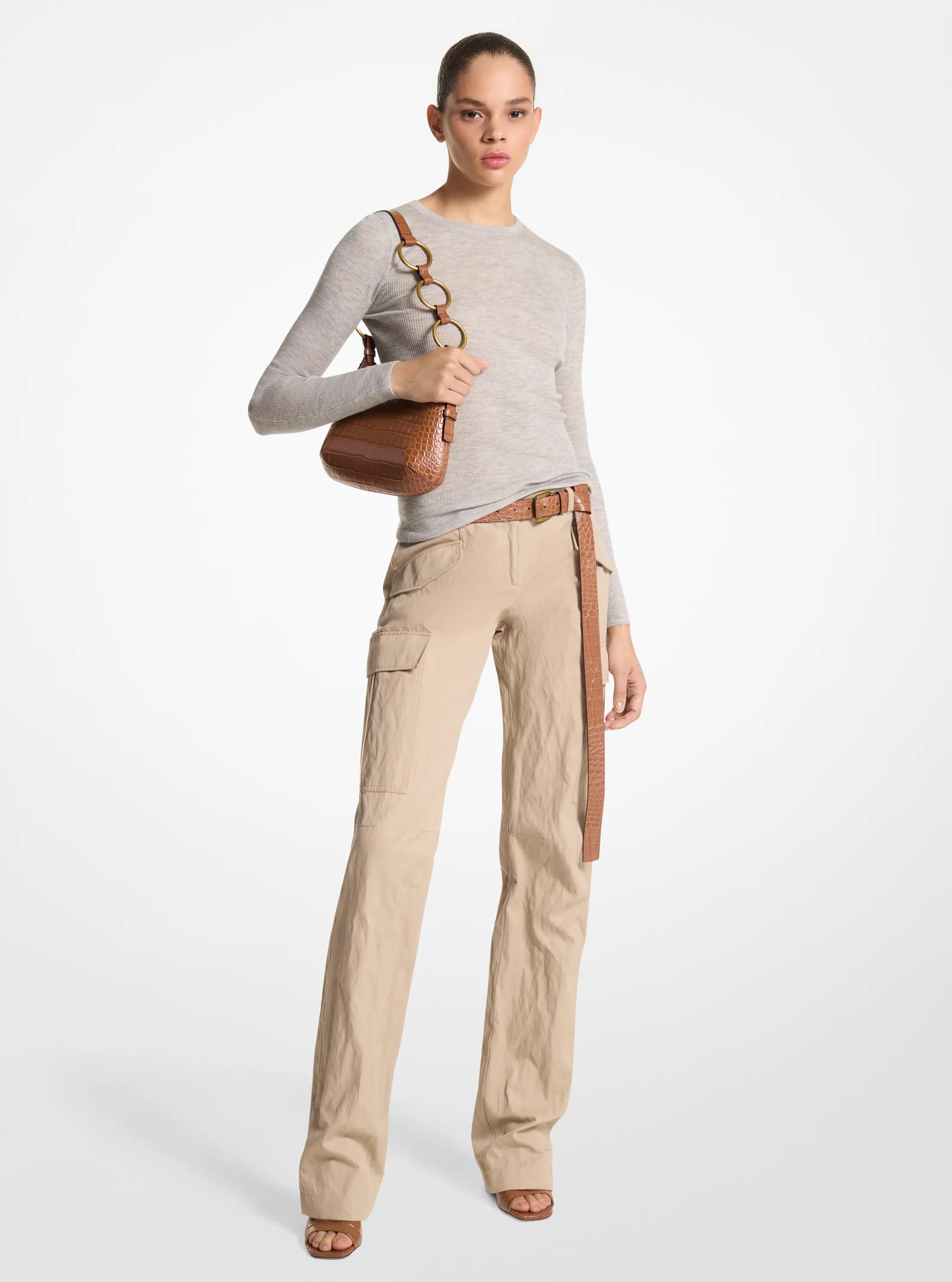 Crushed Cotton Gabardine Cargo Trousers in SAND | Michael Kors
