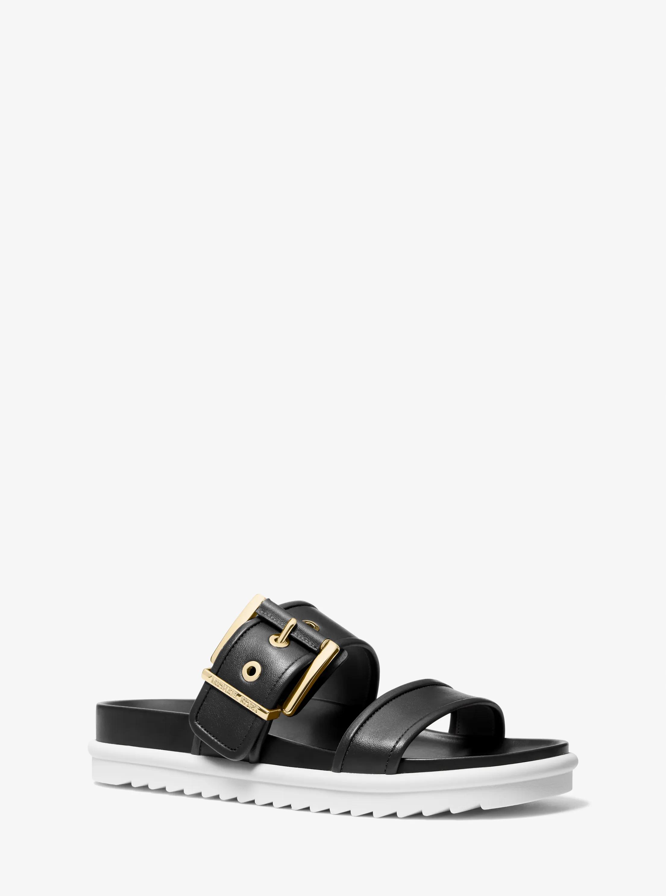 Colby Leather Slide Sandal in BLACK | Michael Kors