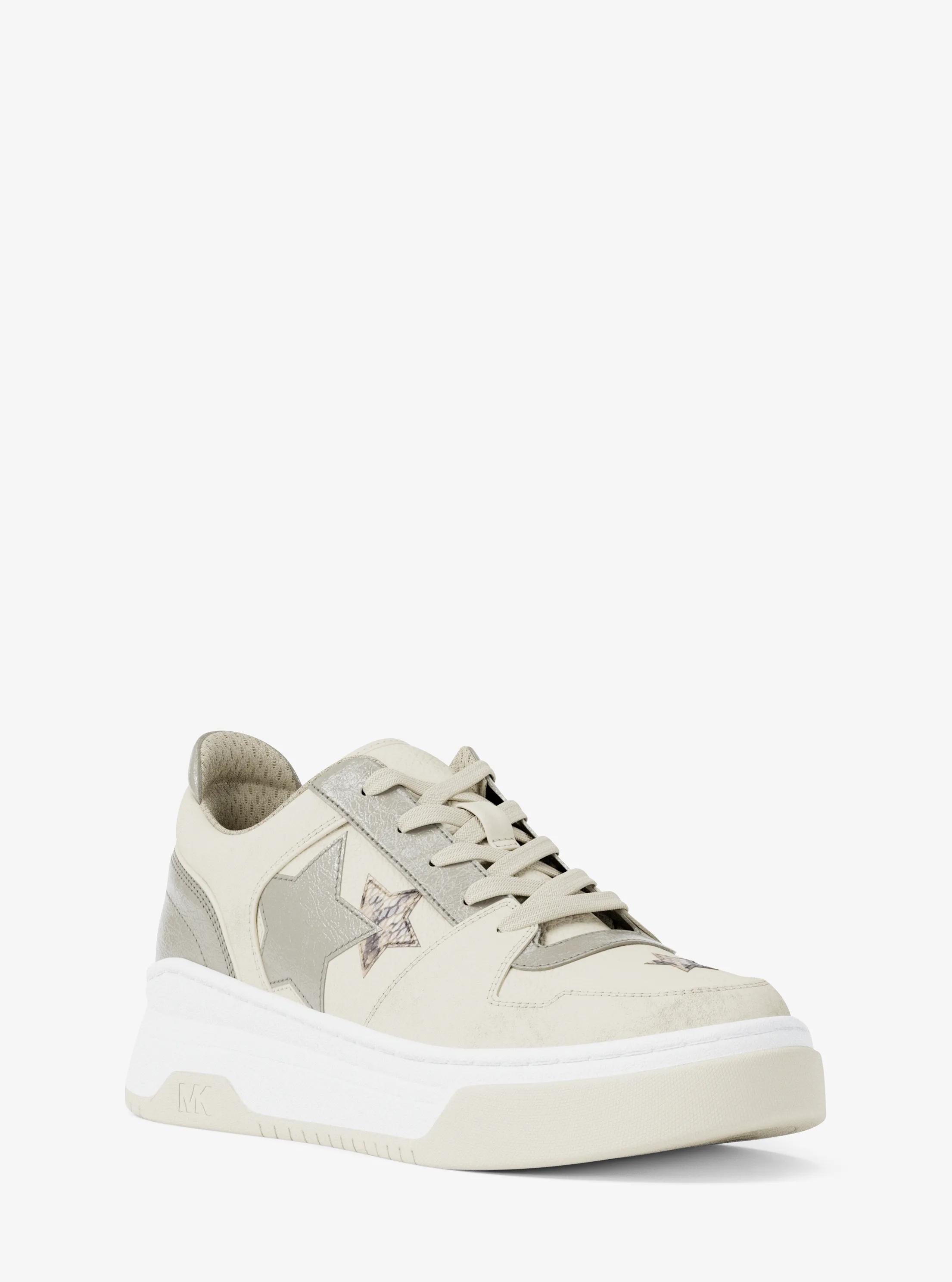 Lexi Embellished Mixed-Media Sneaker in CREAM | Michael Kors