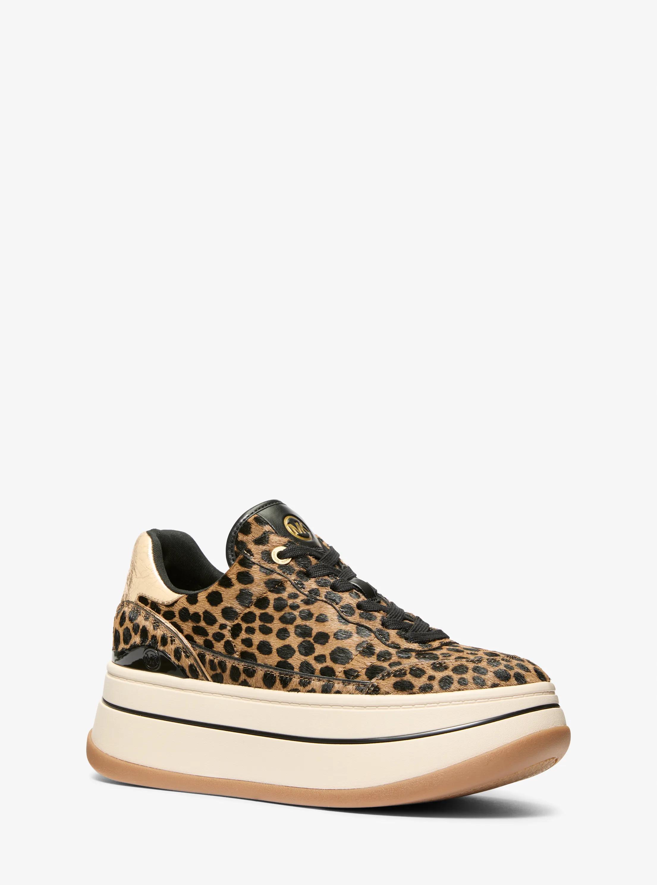 Hayes Cheetah Print Calf Hair Platform Sneaker in HUSK MULTI | Michael Kors