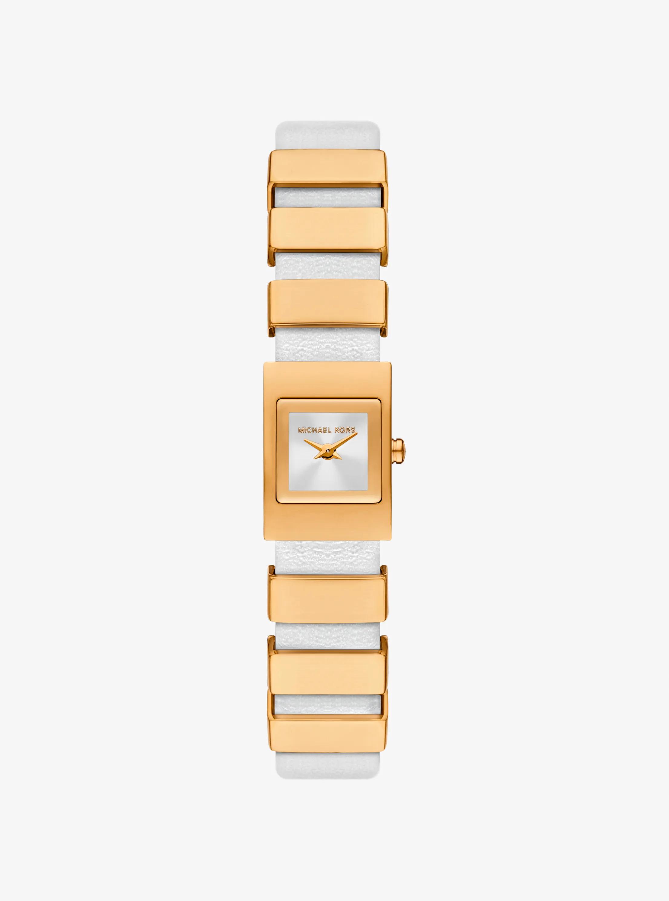 Mini Darrington Gold-Tone and Leather Watch in OPTIC WHITE | Michael Kors