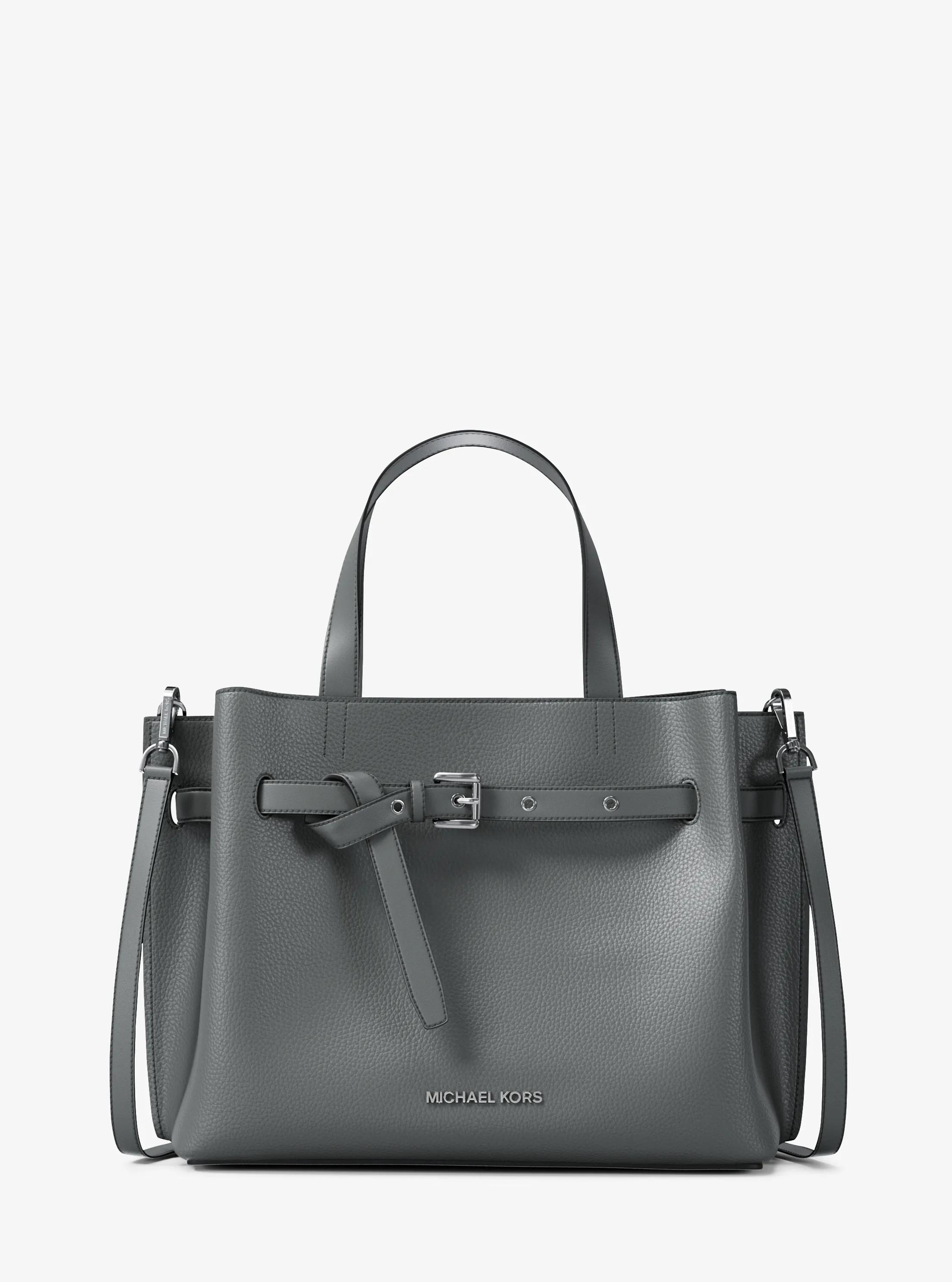 Emilia Medium Pebbled Leather Satchel in STORM | Michael Kors