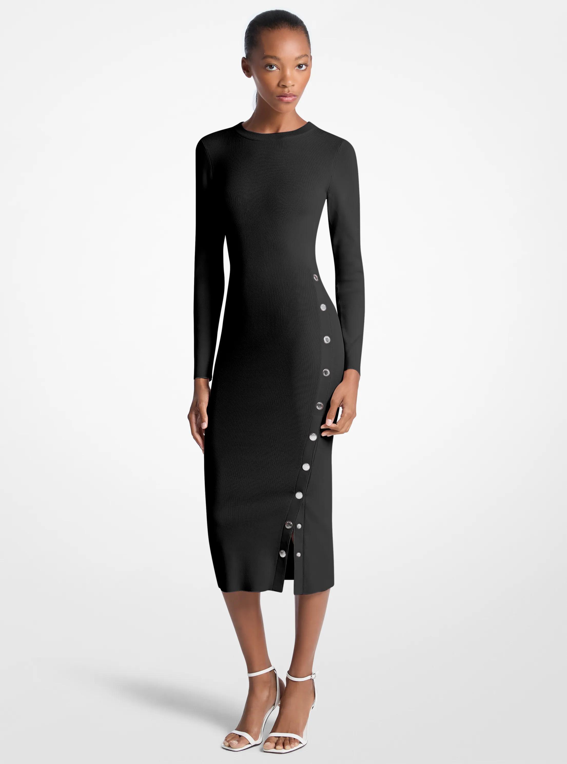 Viscose Blend Snap Dress in BLACK | Michael Kors