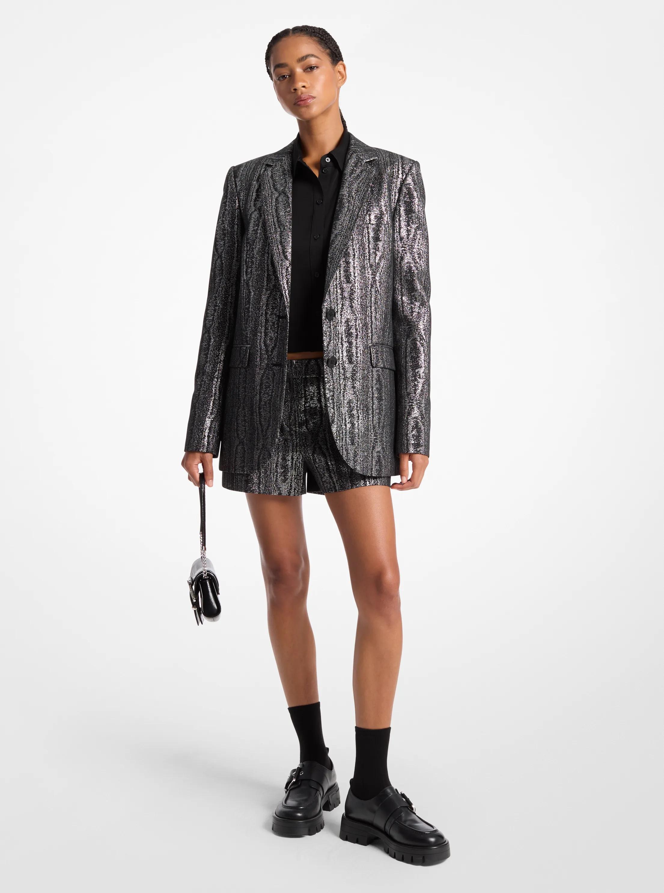 Metallic Moir&eacute; Blazer in BLACK/SILVER | Michael Kors