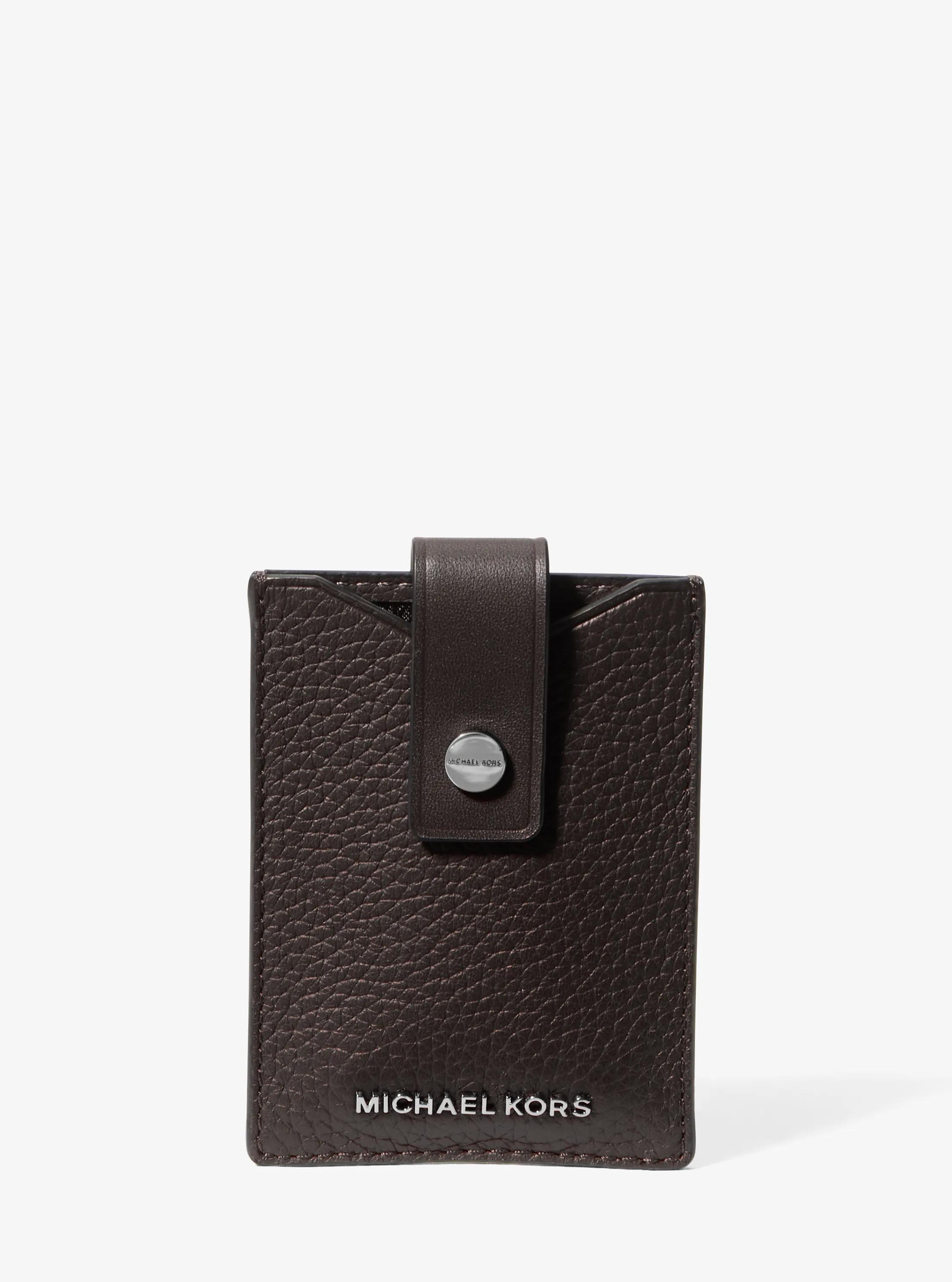 Hudson Pebbled Leather Snap Card Case in CHOCOLATE | Michael Kors