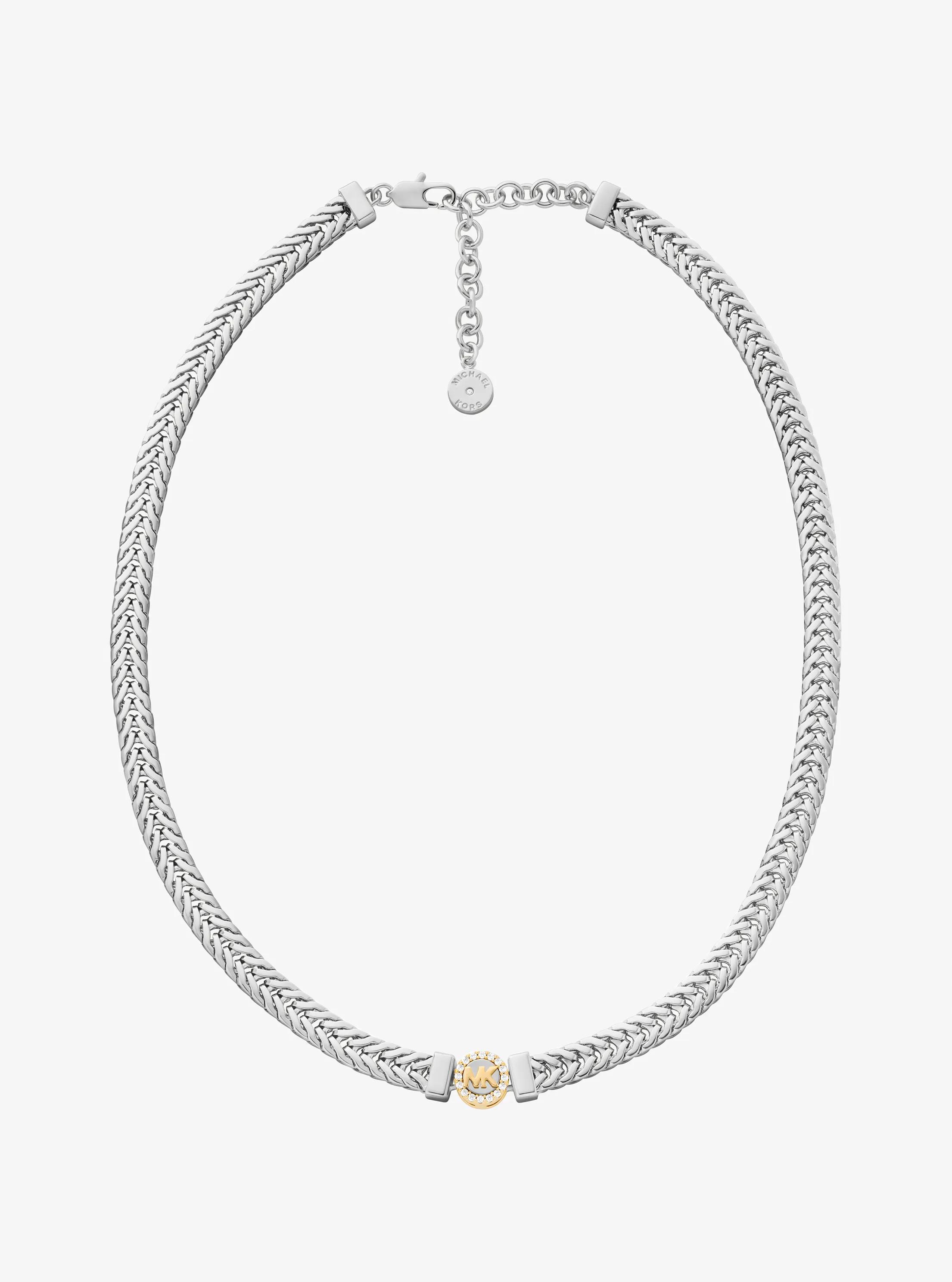 Pav&eacute; Logo Foxtail Chain Necklace in BITONO | Michael Kors