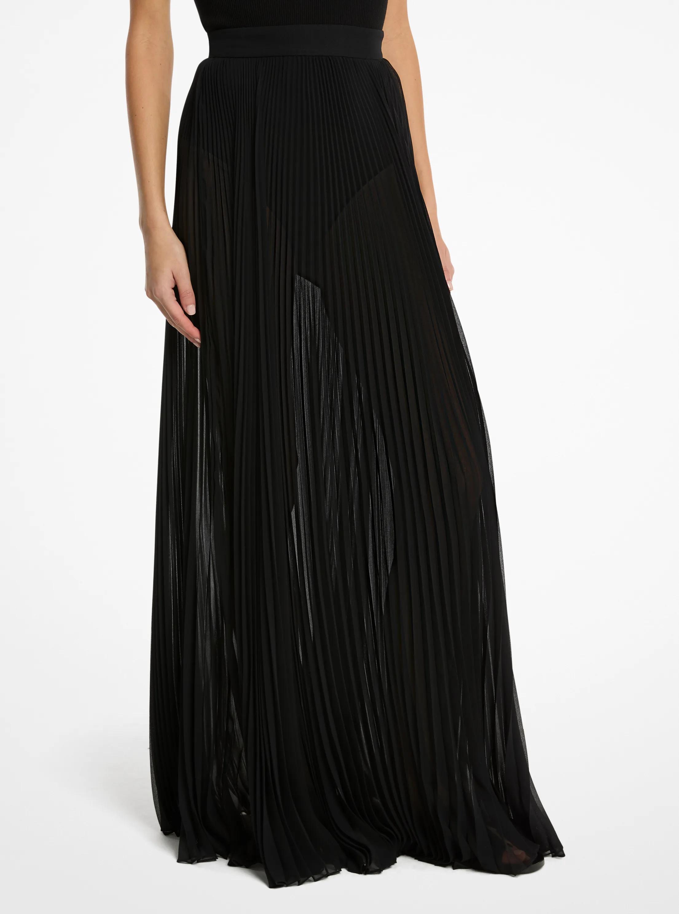 Techno Chiffon Pleated Maxi Skirt in BLACK | Michael Kors