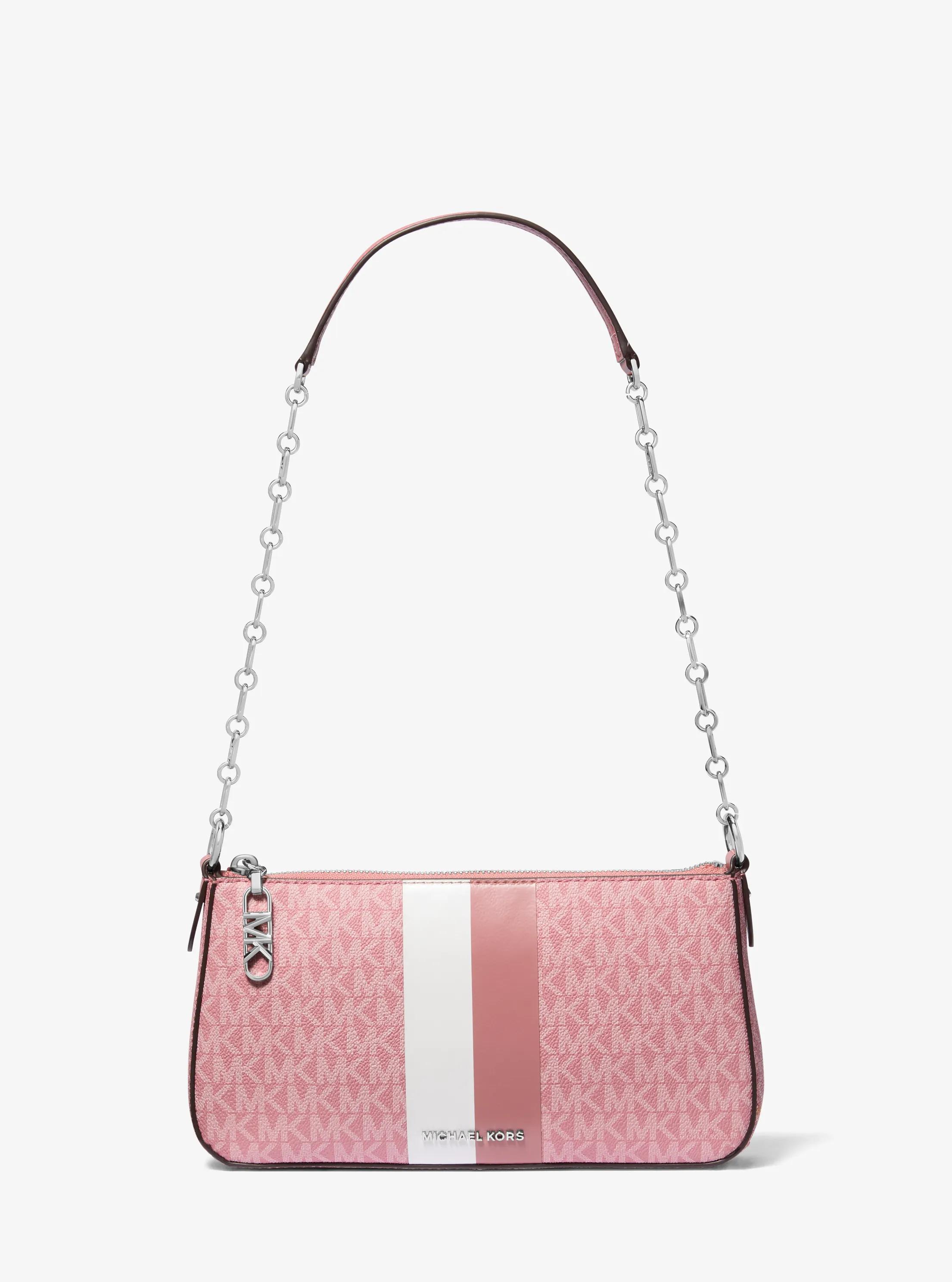 Empire Medium Striped Signature Logo Chain-Link Pochette in ROSE | Michael Kors