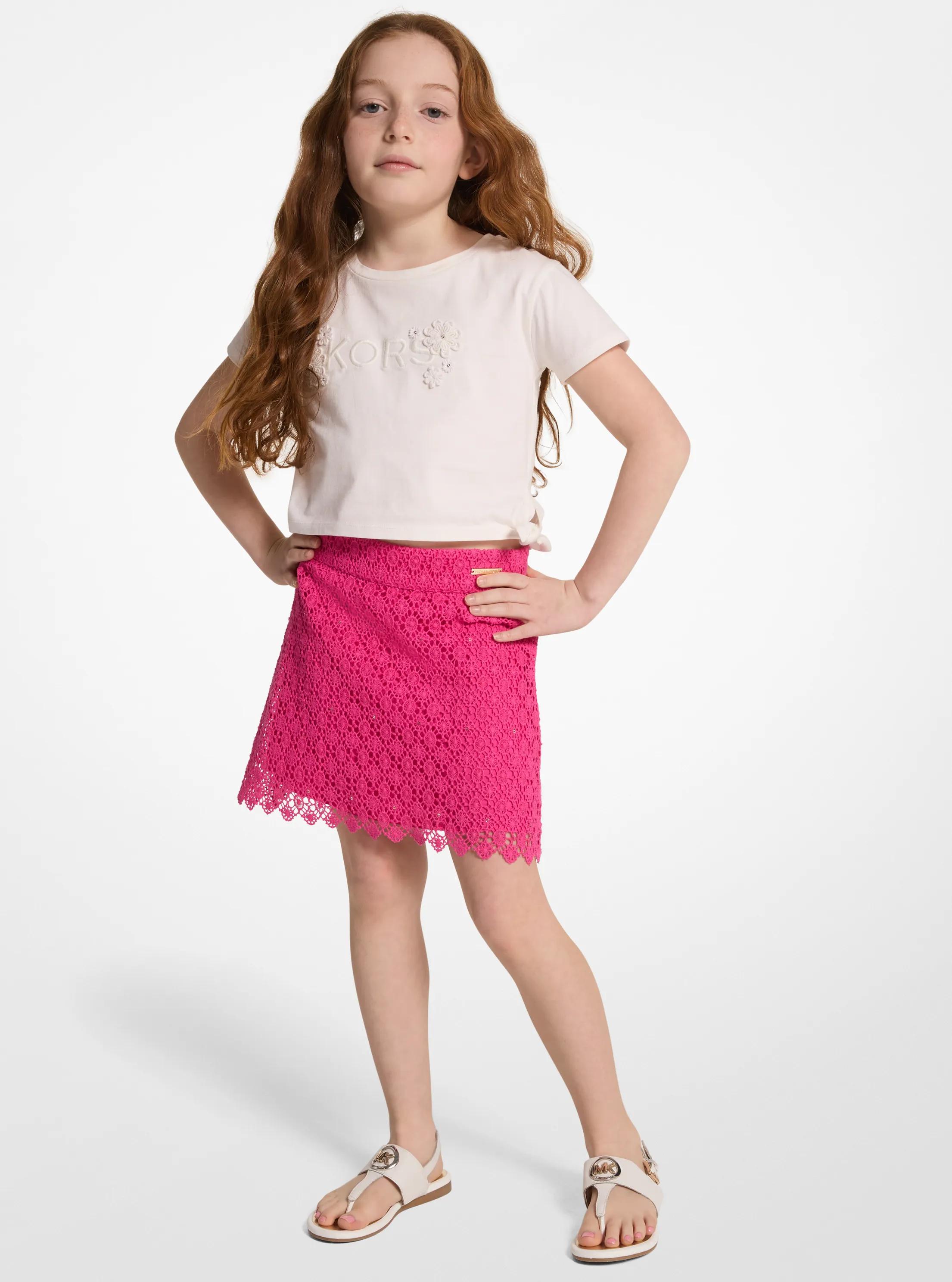 MK Mini-jupe en dentelle et coton à sequins - Rose - Michael Kors