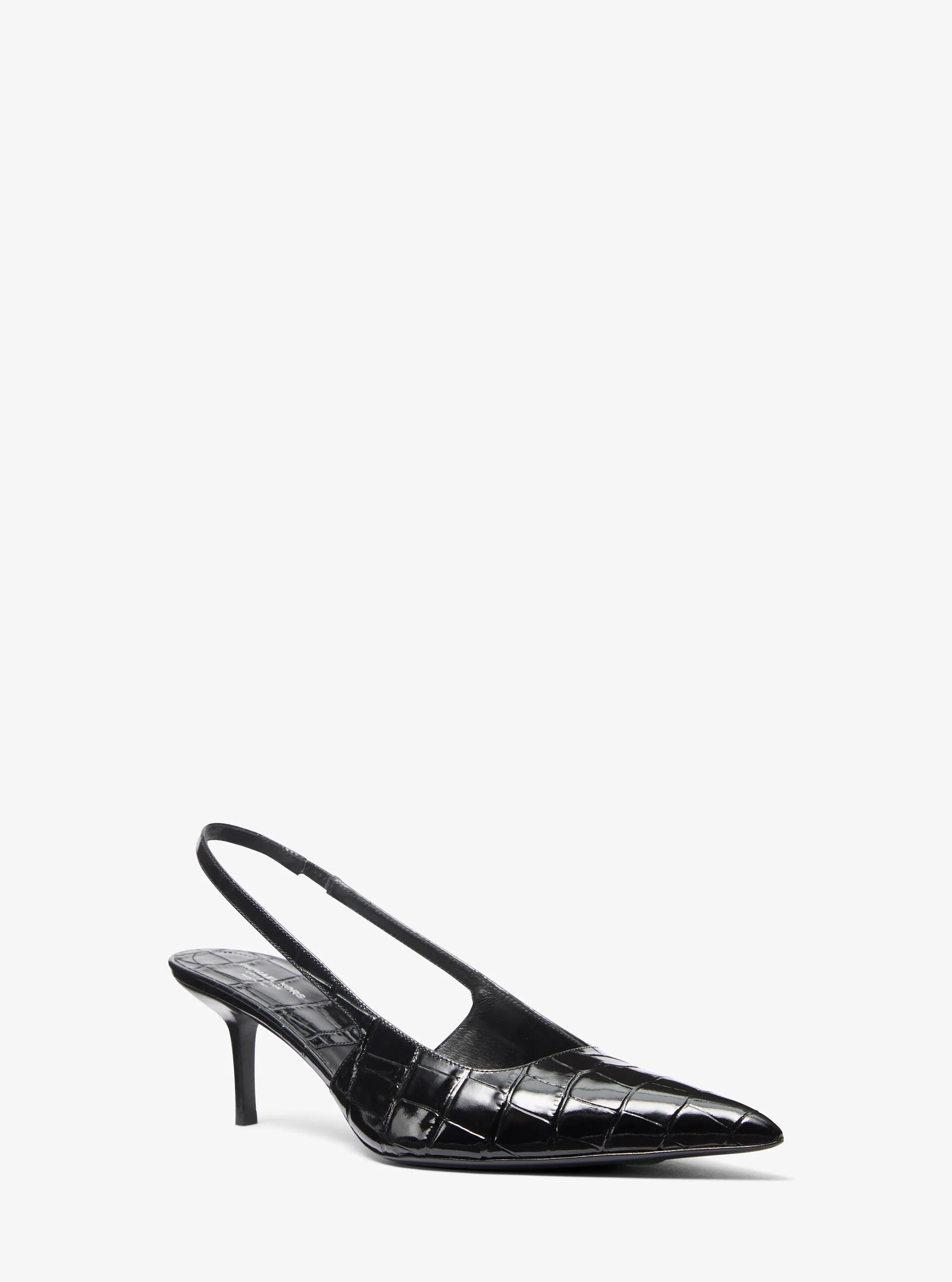 Emma Crocodile Embossed Leather Slingback Pump in BLACK | Michael Kors