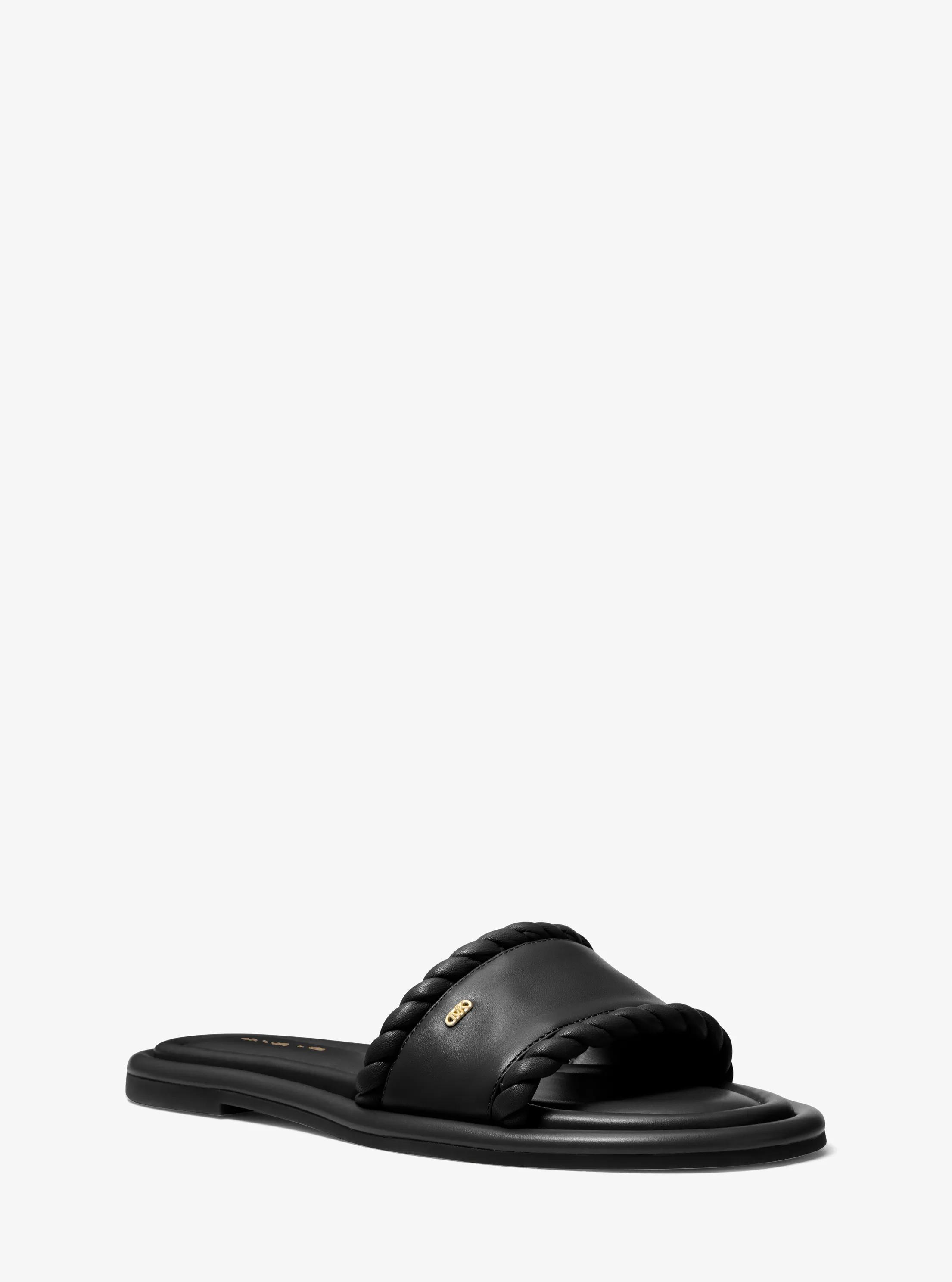 Dana Leather Slide Sandal in BLACK | Michael Kors