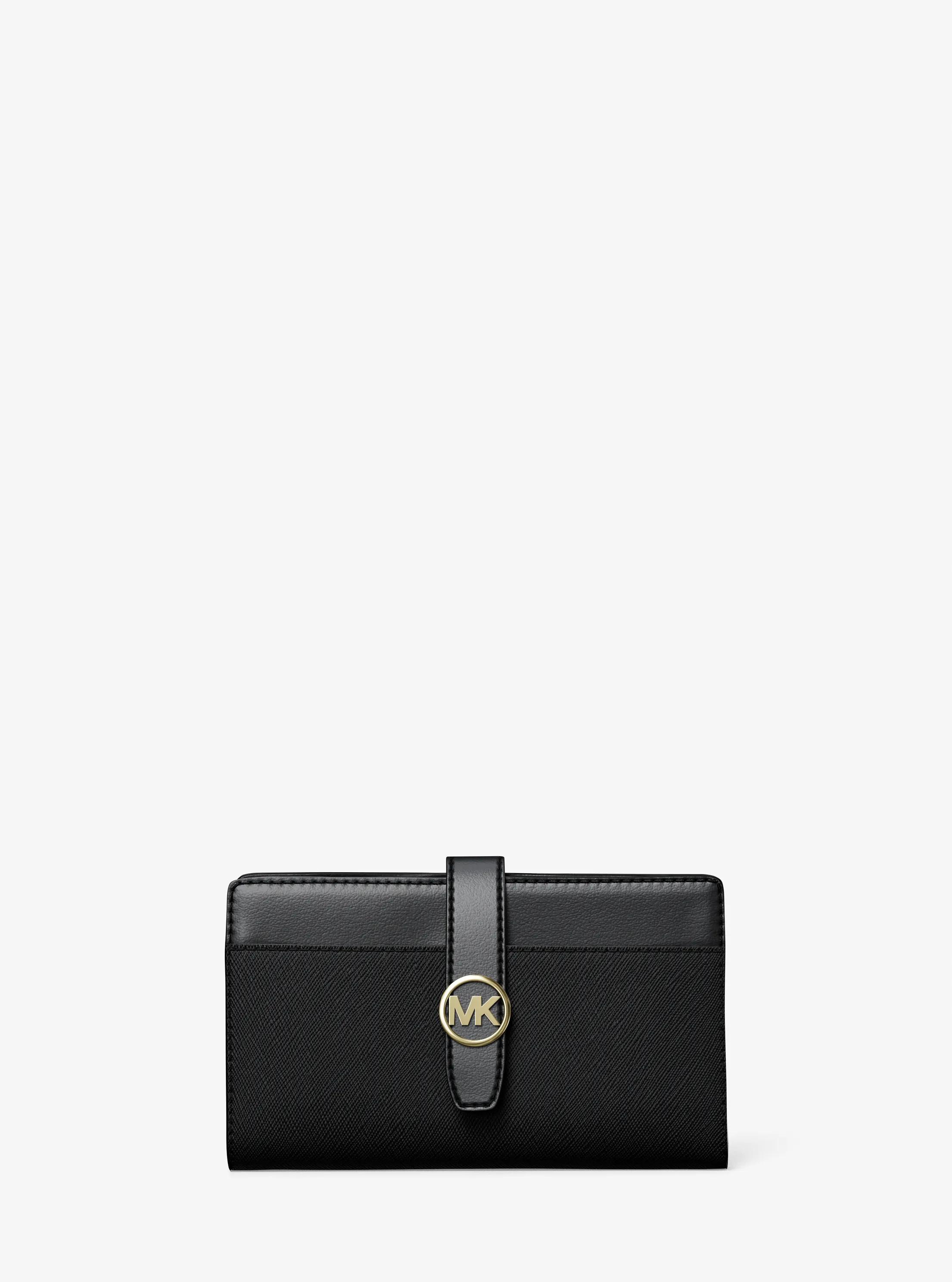 Michael Kors Outlet Greenwich Medium Saffiano Leather Wallet In Black