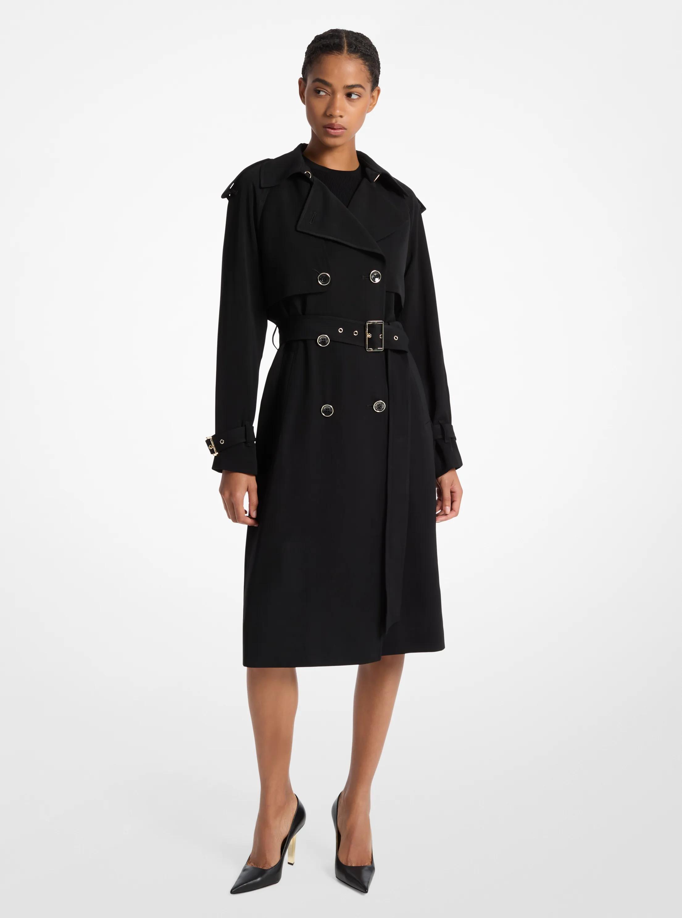 Draped Woven Trench Coat in BLACK | Michael Kors