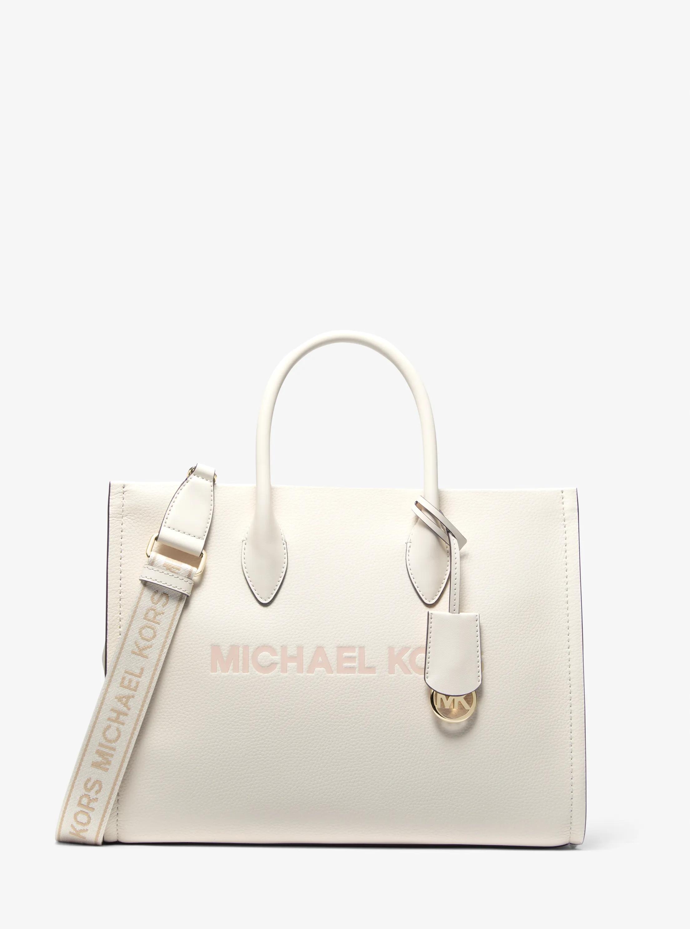 Mirella Medium Pebbled Leather Tote Bag in LT CREAM | Michael Kors