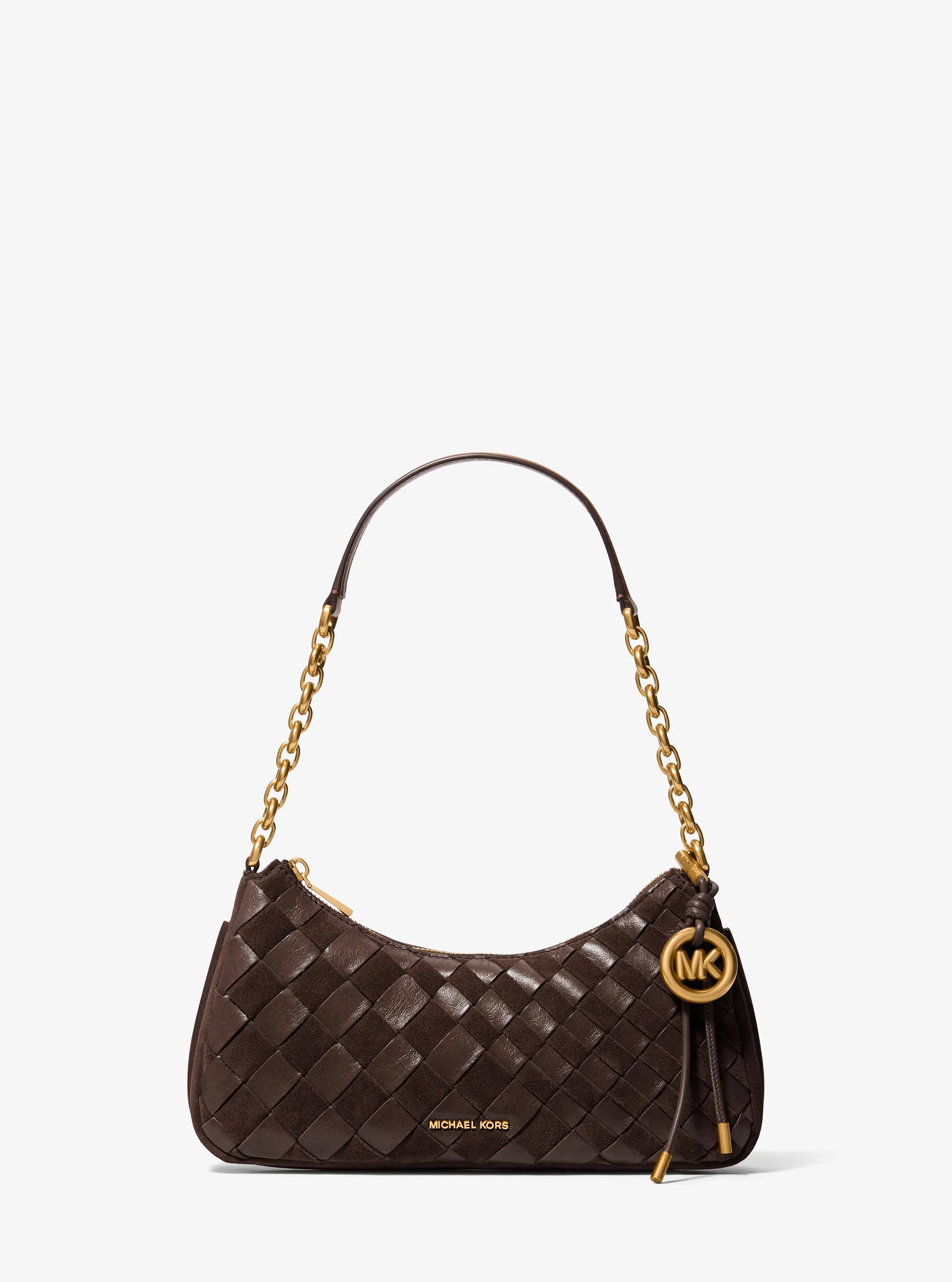 Nolita Medium Hand-Woven Leather Chain Pochette in CHOCOLATE | Michael Kors