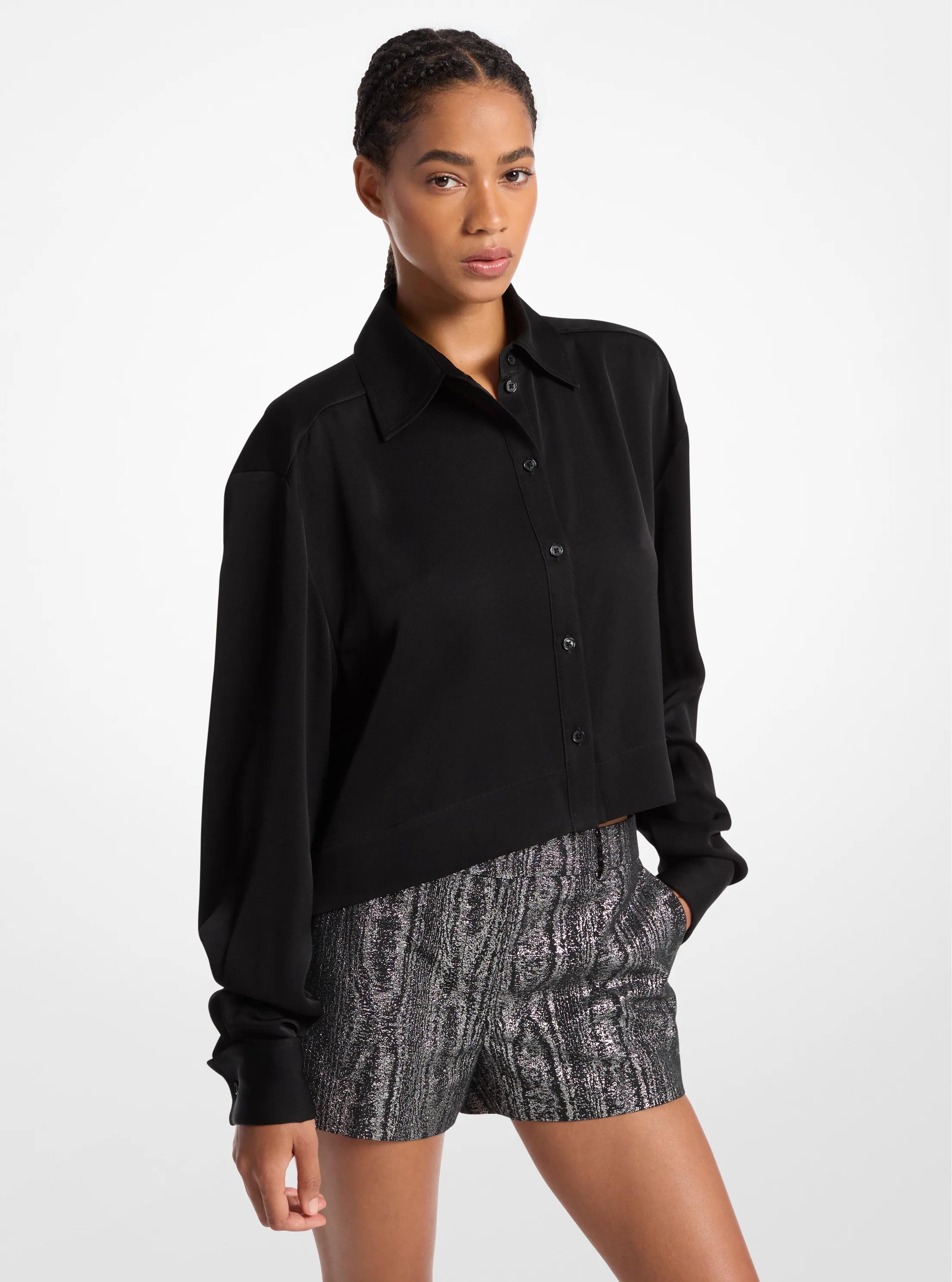 Satin Cropped Shirt in BLACK | Michael Kors