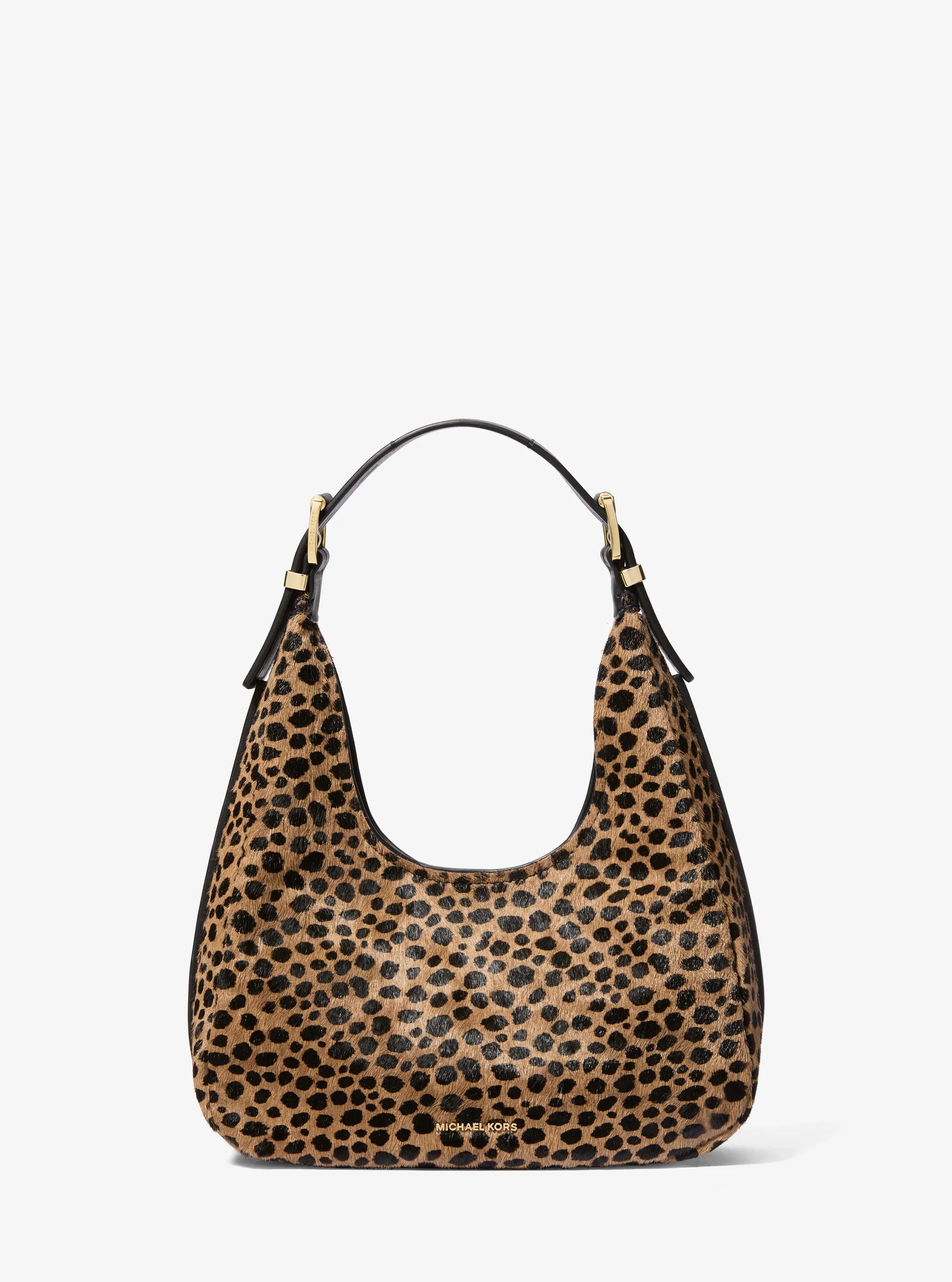 Nolita Small Cheetah Print Calf Hair Hobo Shoulder Bag in HUSK MULTI | Michael Kors