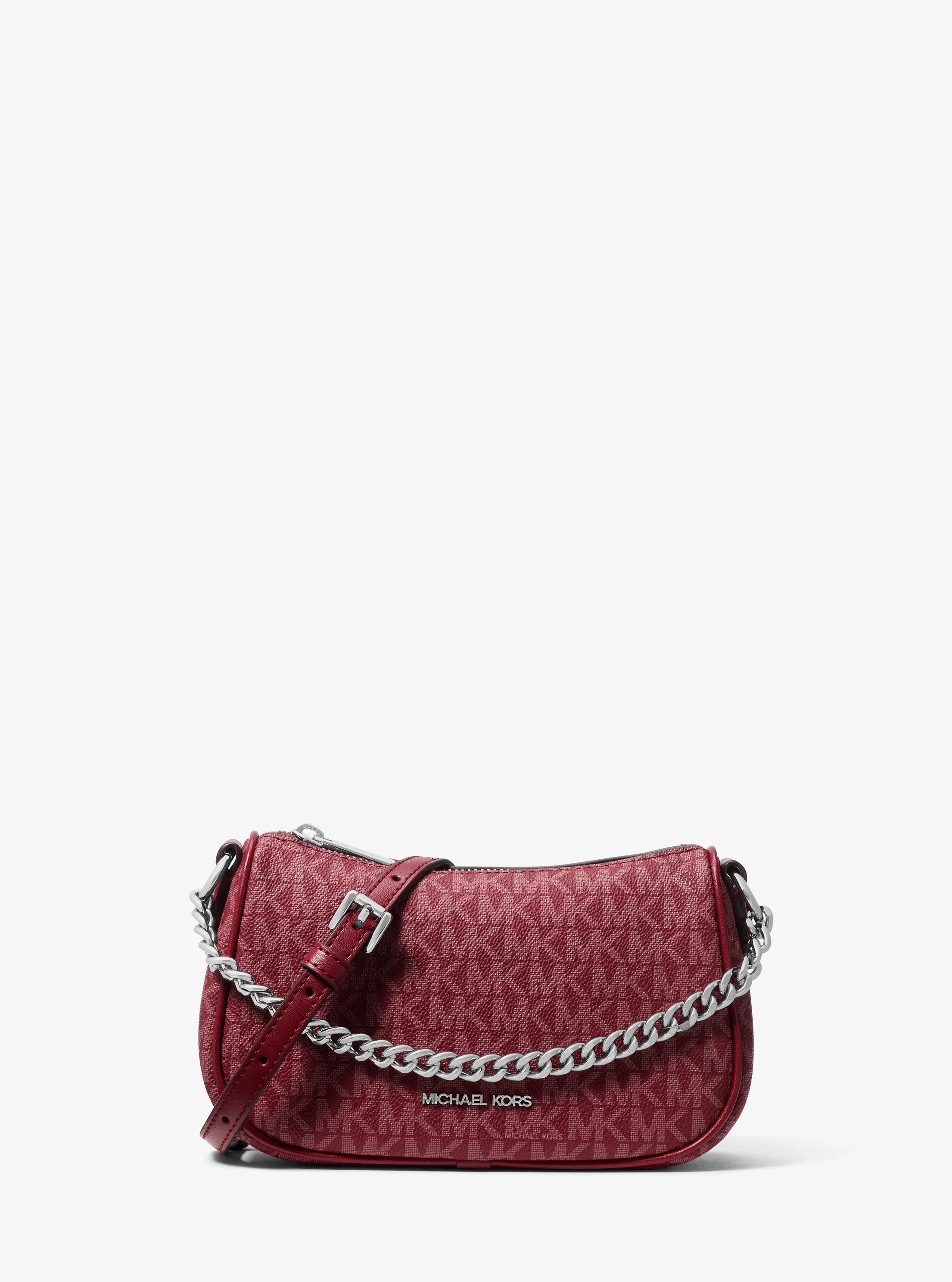 Carmela Small Signature Logo Crossbody Bag in MAROON | Michael Kors