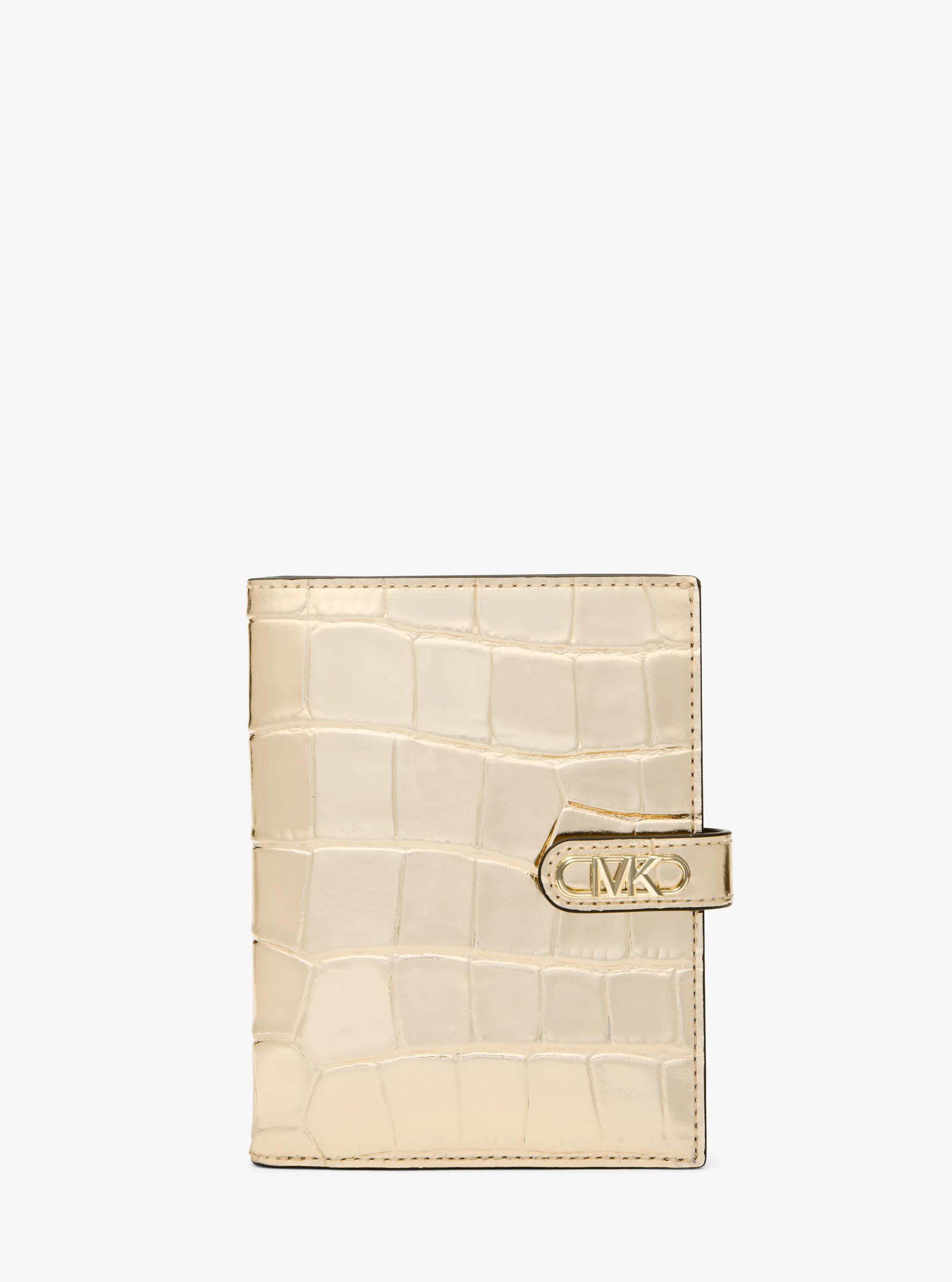 Empire Metallic Crocodile Embossed Leather Passport Wallet in PALE GOLD | Michael Kors