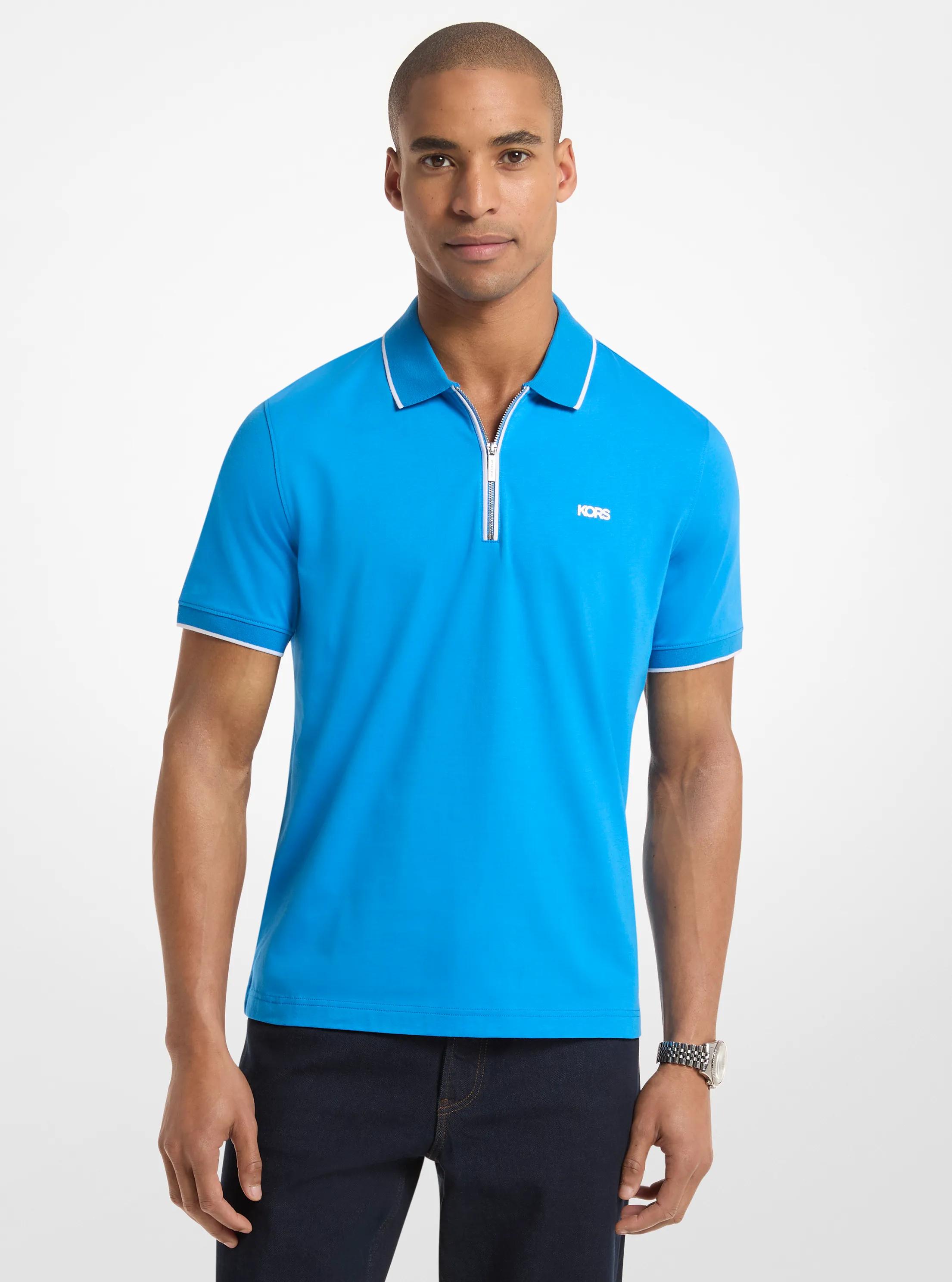Cotton Jersey Zip-Up Polo Shirt in PARISIAN BLUE | Michael Kors