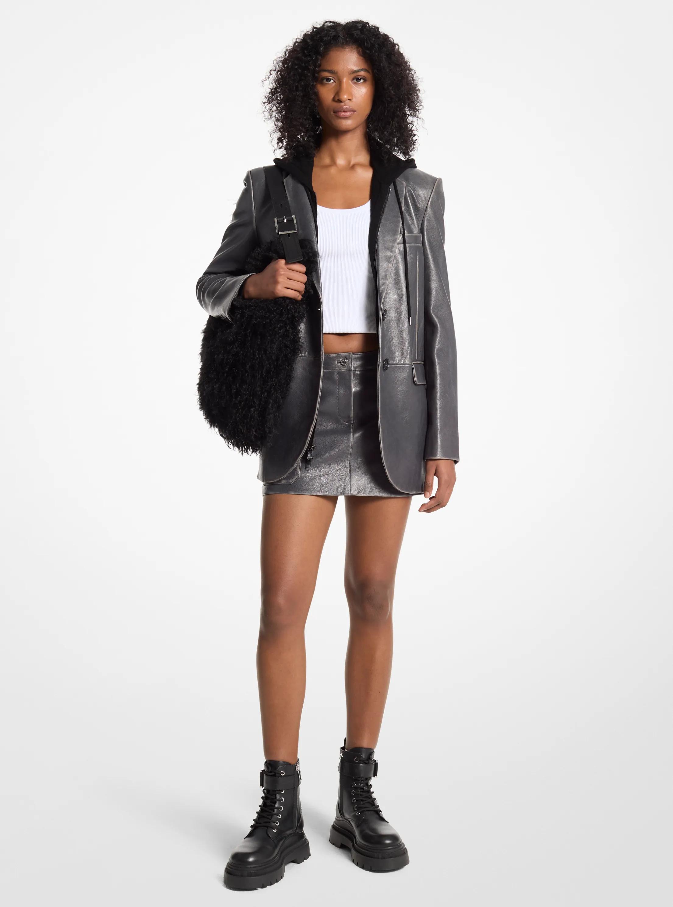 Burnished Leather Blazer in CHARCOAL | Michael Kors