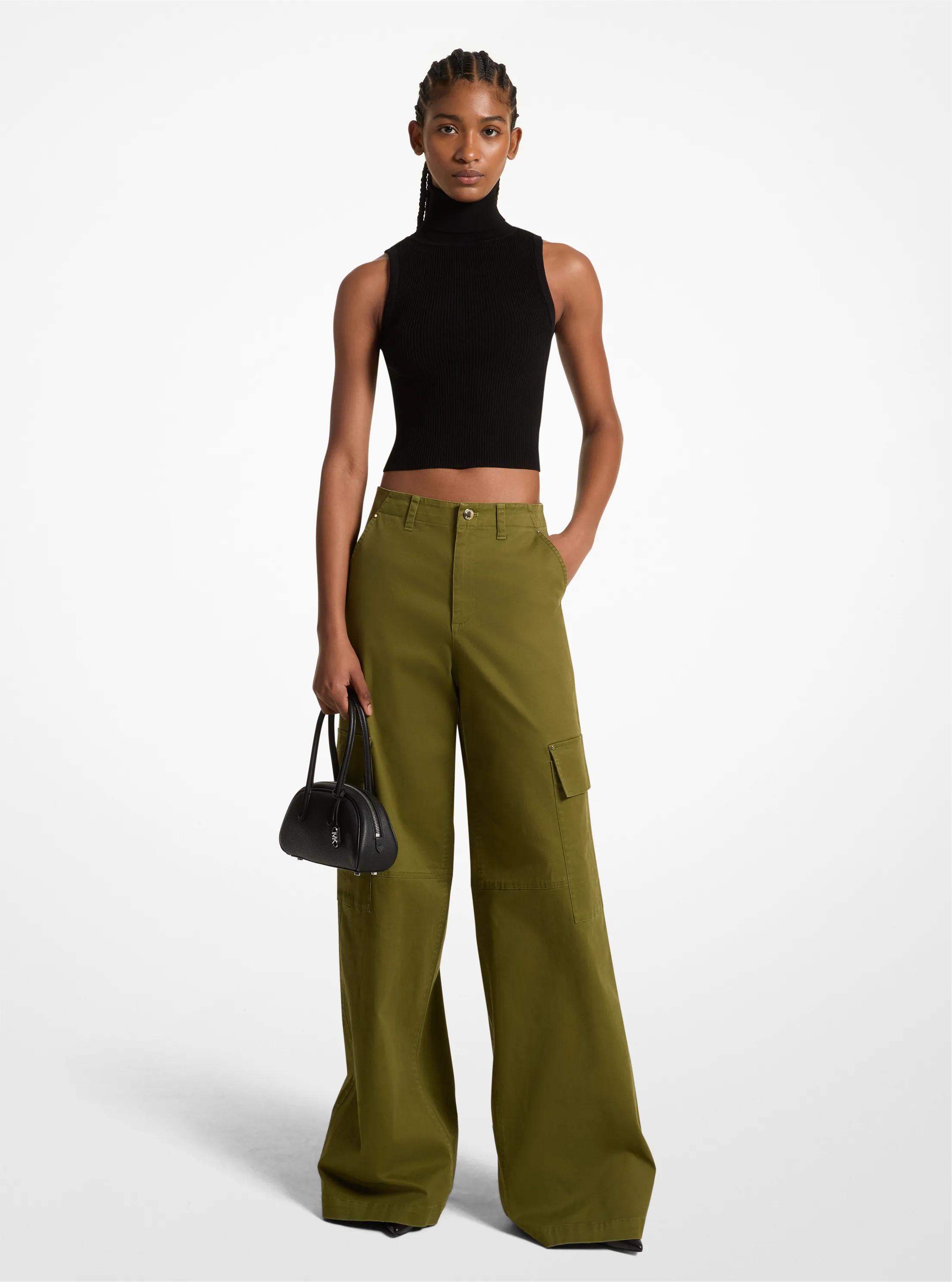 Stretch Organic Cotton Wide-Leg Cargo Pants in EVERGREEN | Michael Kors