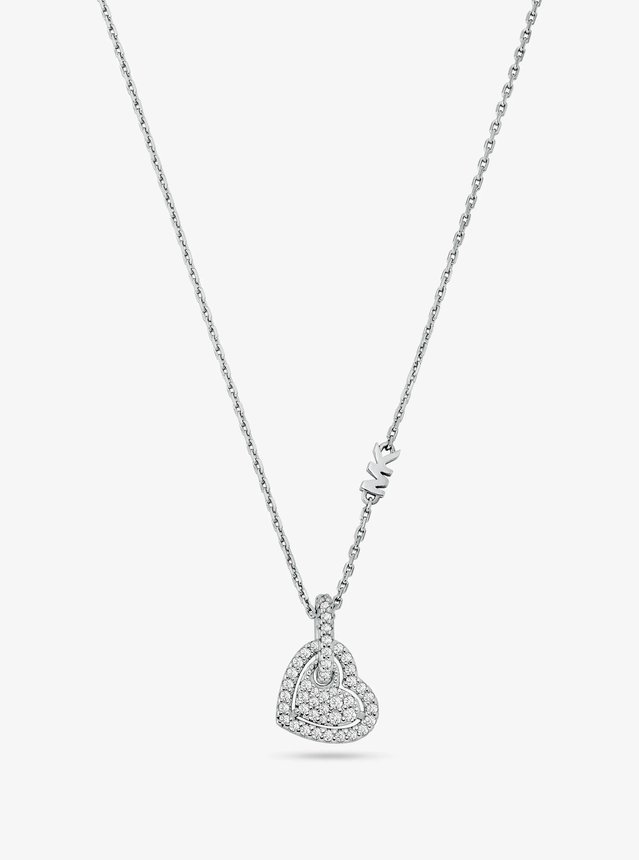 Precious Metal-Plated Sterling Silver Pav&eacute; Heart Necklace in SILVER | Michael Kors