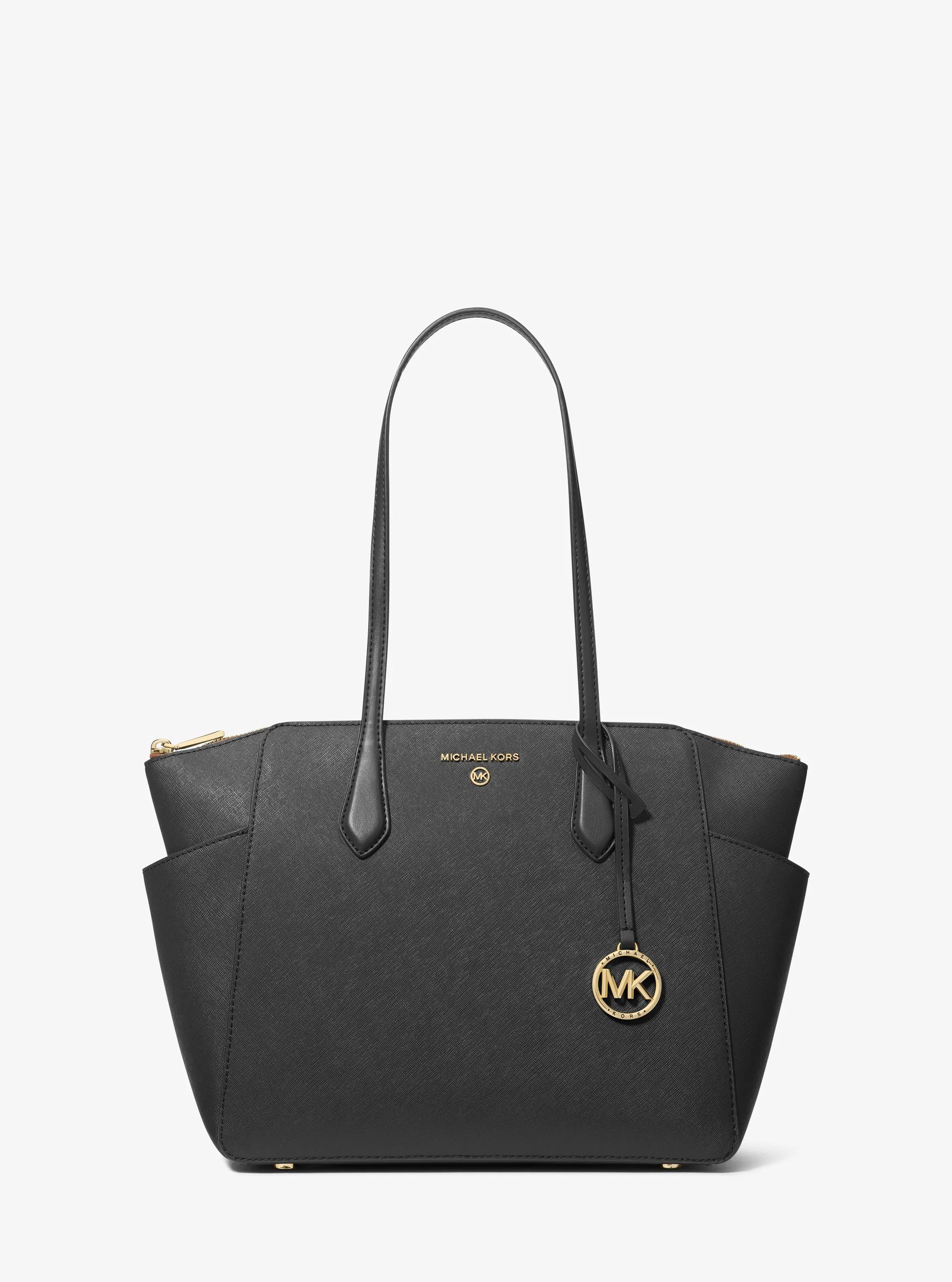 Marilyn Medium Saffiano Leather Tote Bag in BLACK | Michael Kors